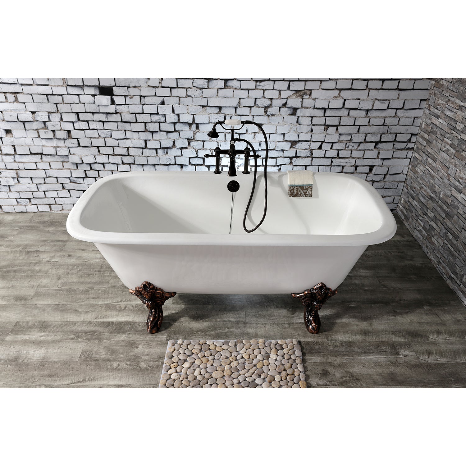 Aqua Eden VCTQ7D6732NL5 67" Cast Iron Rectangular Double Ended Clawfoot Tub (7" Faucet Drillings), White/Oil Rubbed Bronze