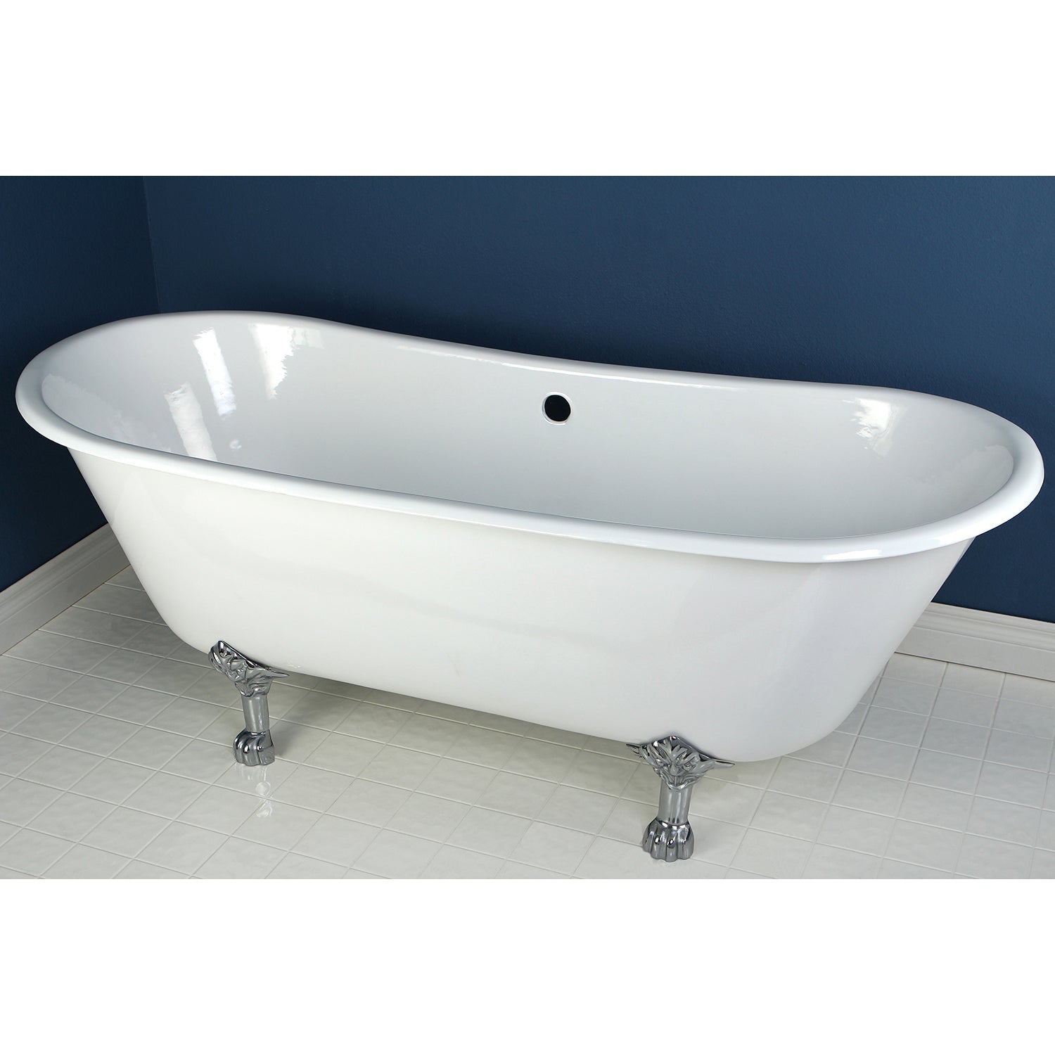 Aqua Eden VCTND6728NH1 67" Cast Iron Oval Double Slipper Clawfoot Tub (No Faucet Drillings), White/Polished Chrome