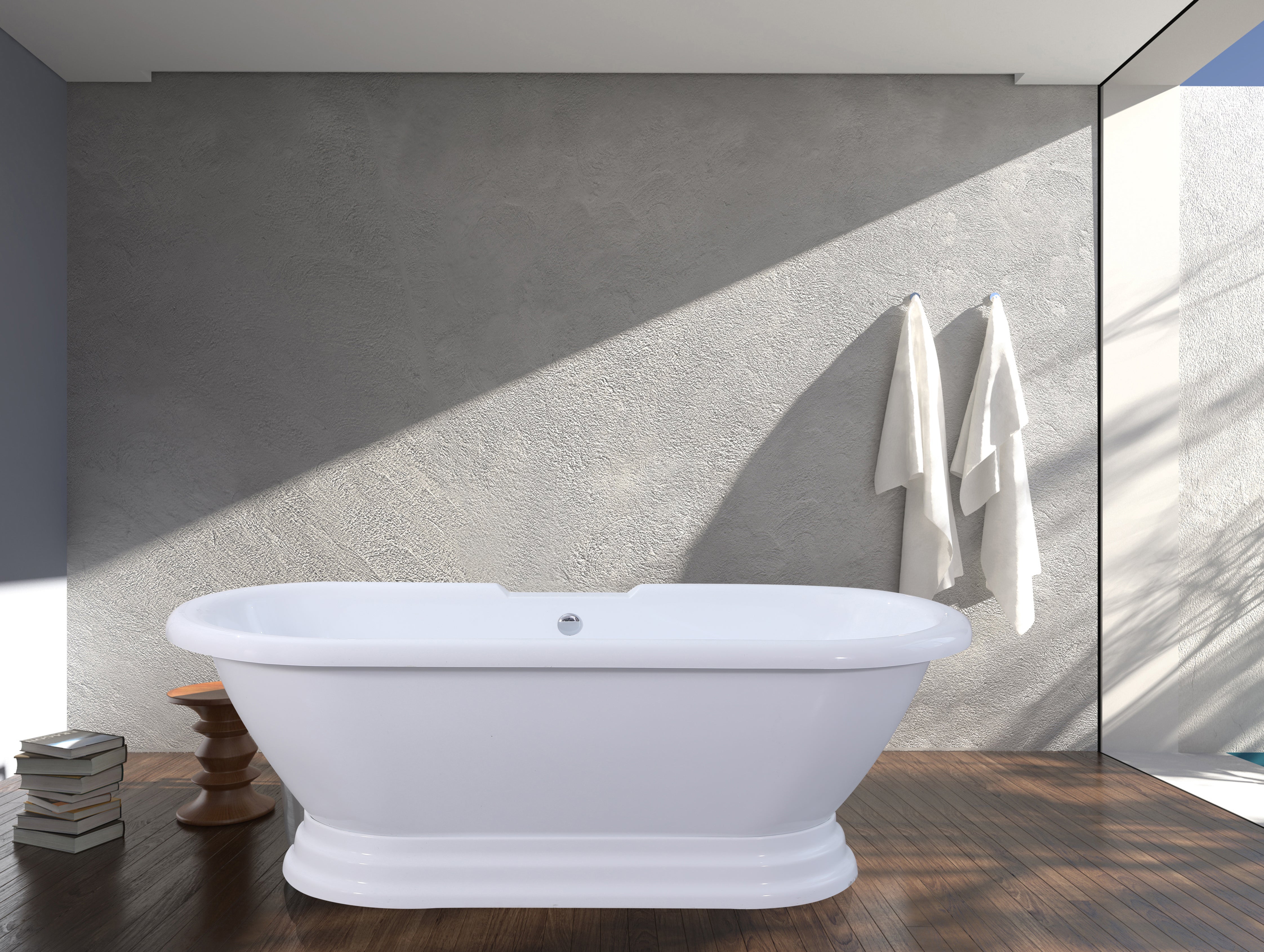 Aqua Eden VTPE672824PBA 67" Acrylic Oval Double Ended Pedestal Tub (No Faucet Drillings), Glossy White