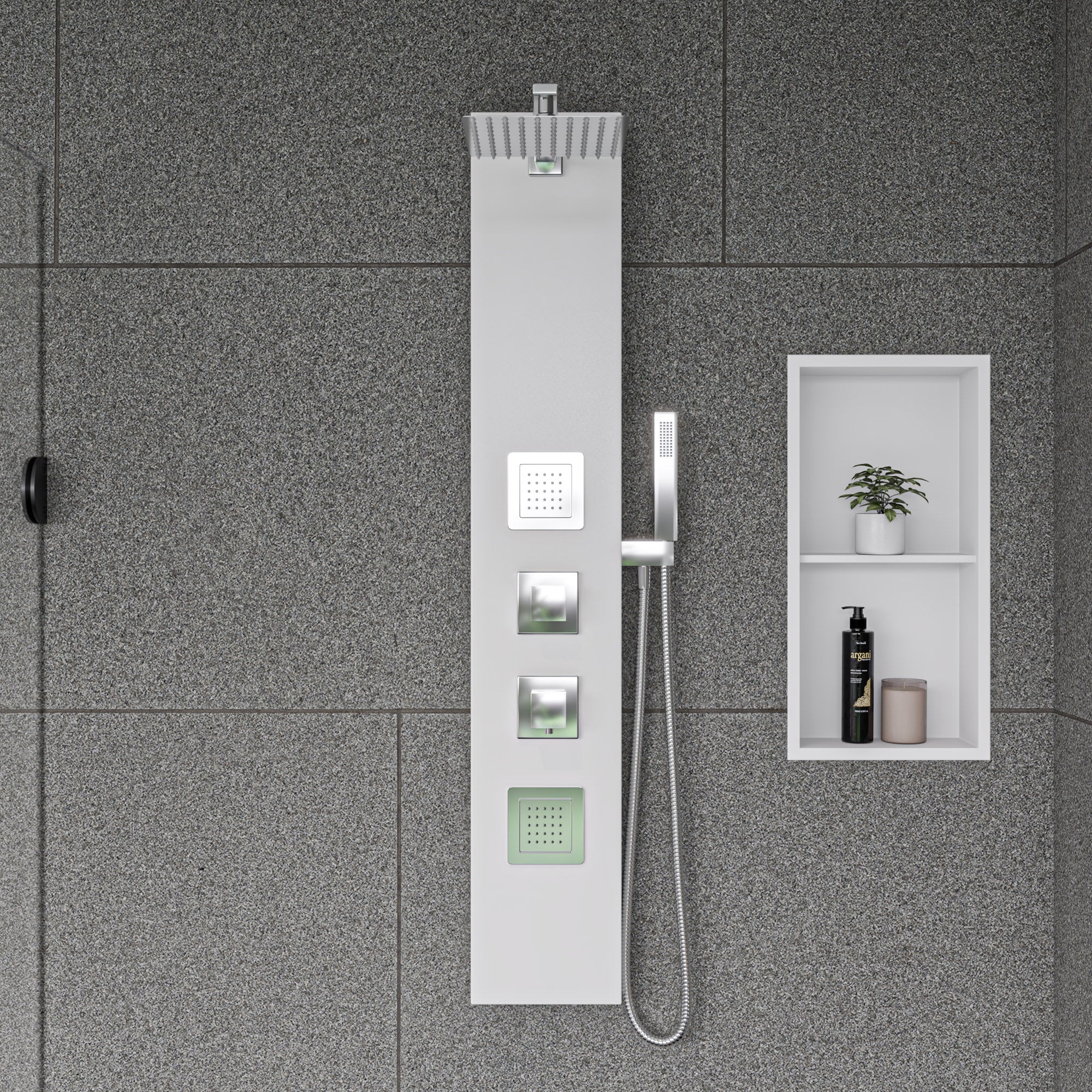ALFI ABSP60W White Aluminum Shower Panel with 2 Body Sprays and Rain Shower Head