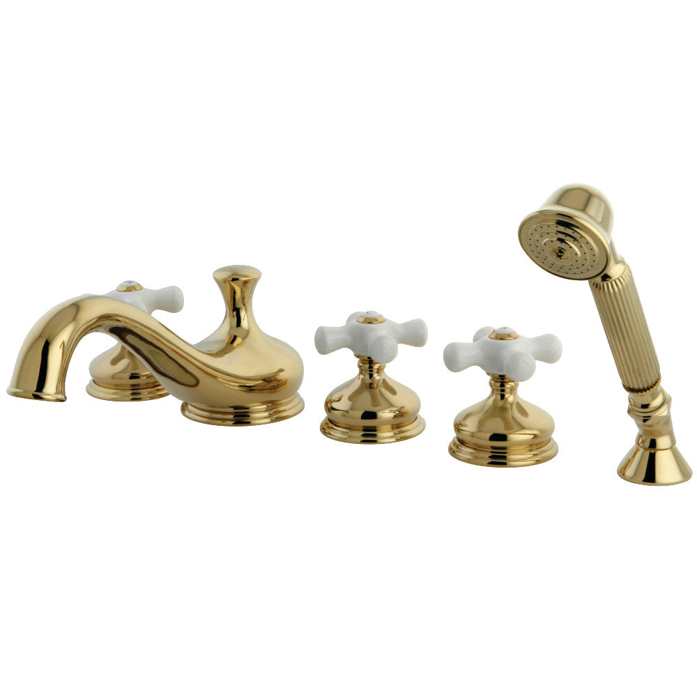 Kingston Brass KS33325PX 5-Piece Roman Tub Faucet with Hand Shower, Polished Brass