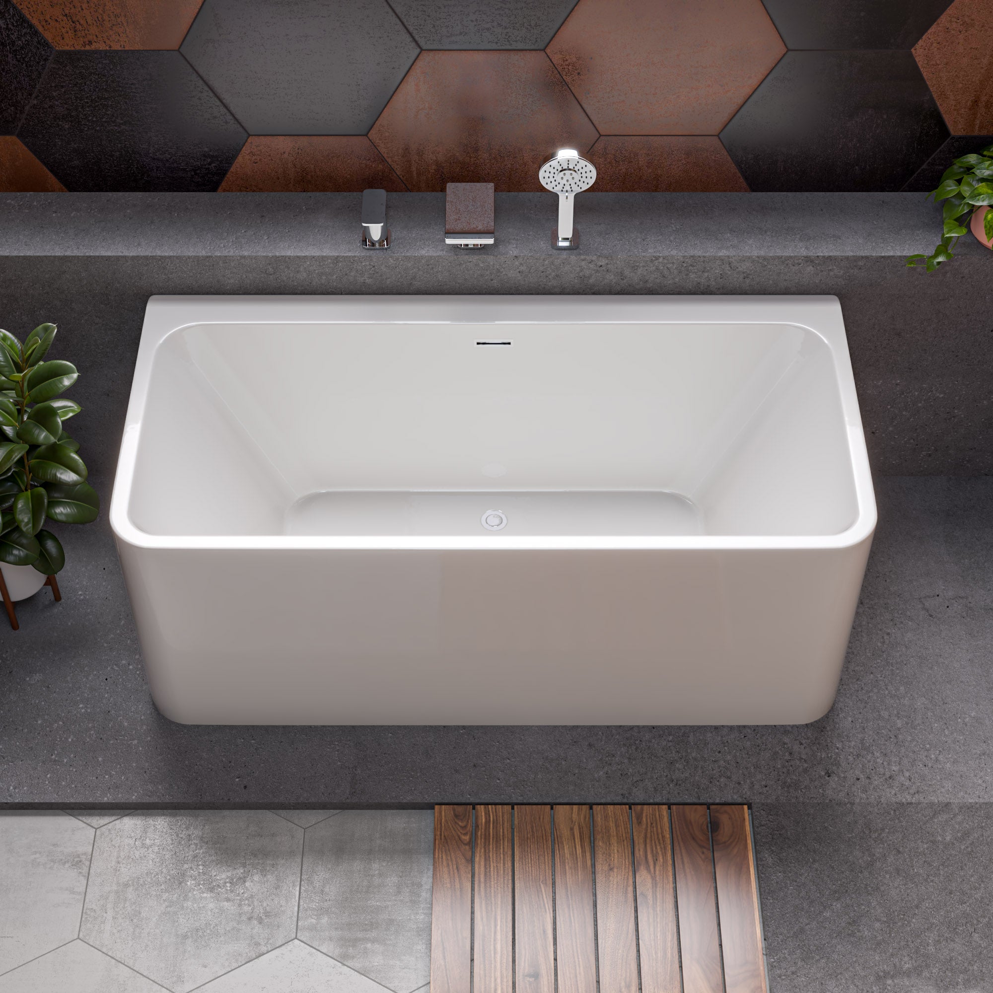 ALFI AB8858 59 inch White Rectangular Acrylic Free Standing Soaking Bathtub