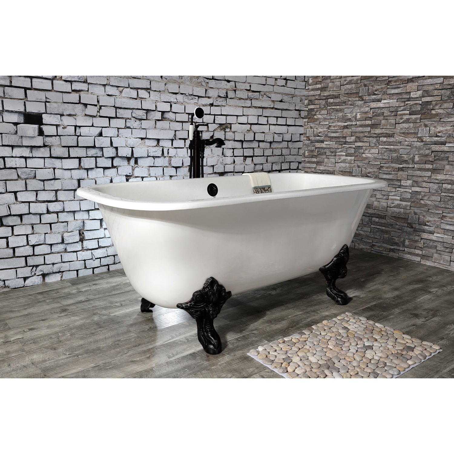 Aqua Eden VCTQND6732NL0 67" Cast Iron Rectangular Double Ended Clawfoot Tub (No Faucet Drillings), White/Matte Black