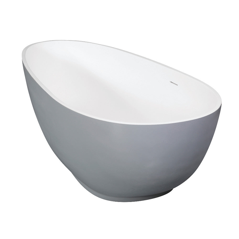Kingston Brass VRTOV683321WG 67" Solid Surface Egg Shaped Double Ended Freestanding Tub with Drain, Glossy White/Matte Gray