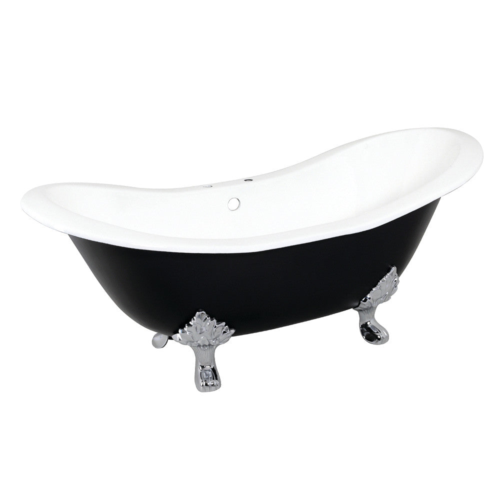 Aqua Eden VBT7D7231NC1 72" Cast Iron Oval Double Slipper Clawfoot Tub (7" Faucet Drillings), Black/White/Polished Chrome