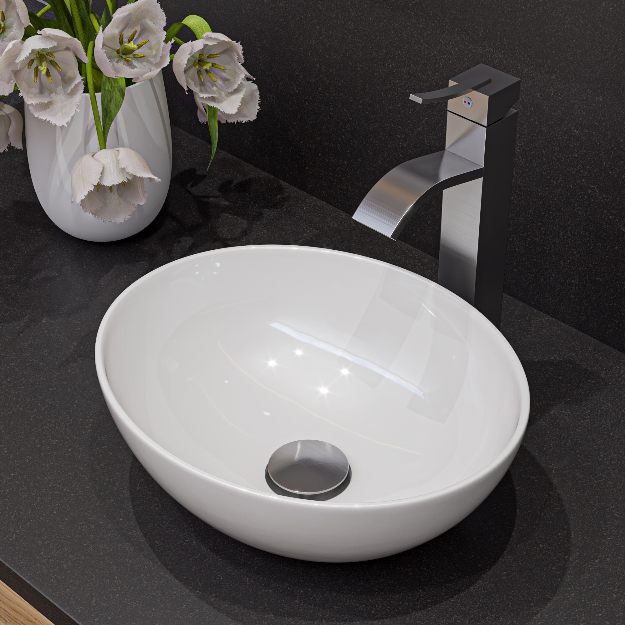 ALFI ABC913 White 16" Egg Shape Above Mount Ceramic Sink
