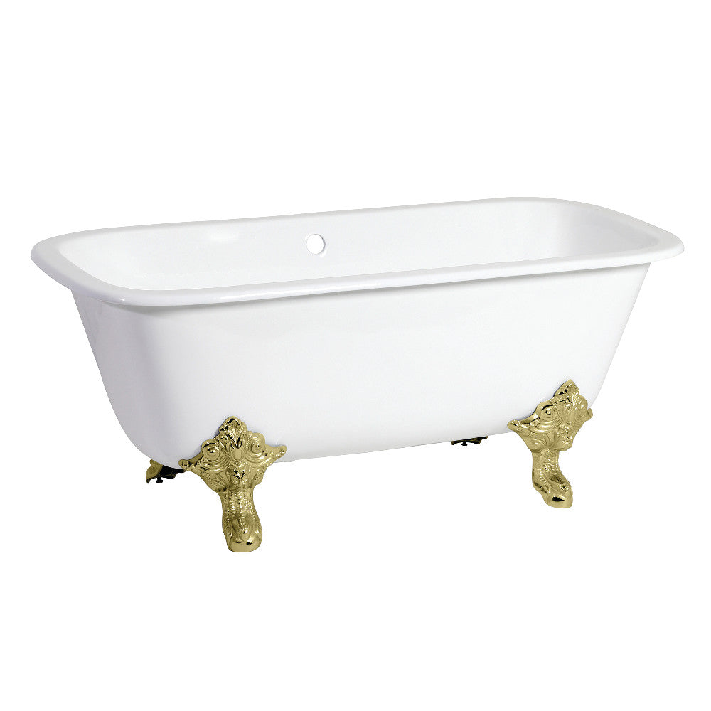 Aqua Eden VCTQND6732NL2 67" Cast Iron Rectangular Double Ended Clawfoot Tub (No Faucet Drillings), White/Polished Brass