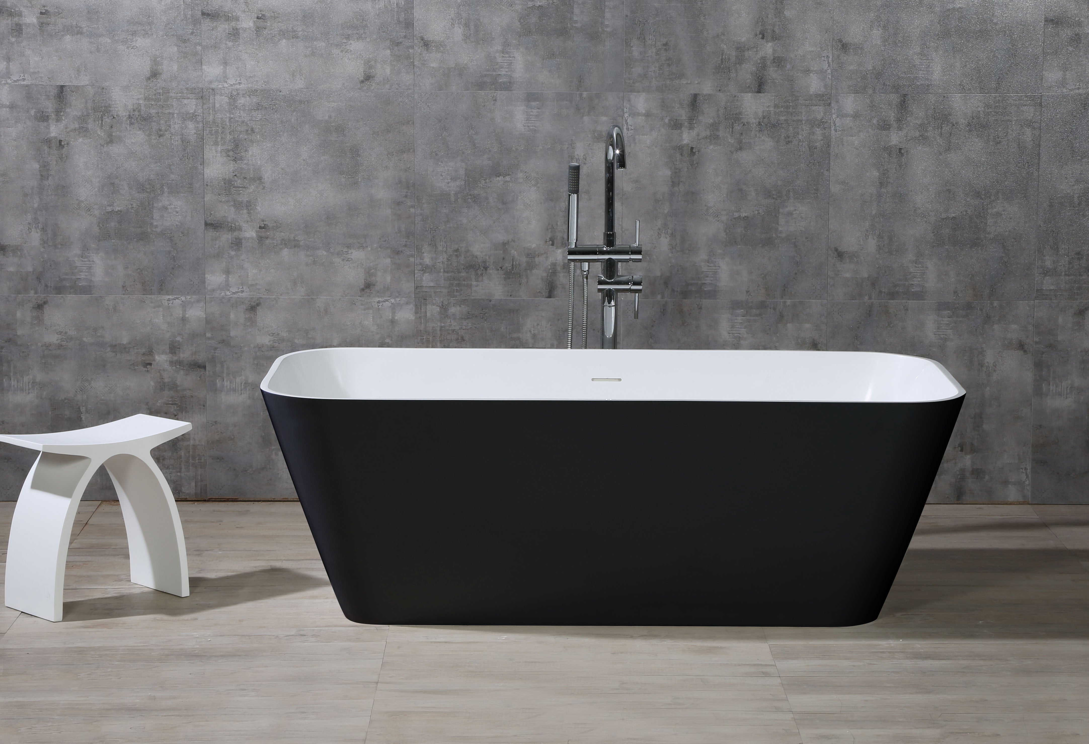 ALFI AB9952BM 67" Black & White Matte Rectangular Solid Surface Resin Soaking Bathtub