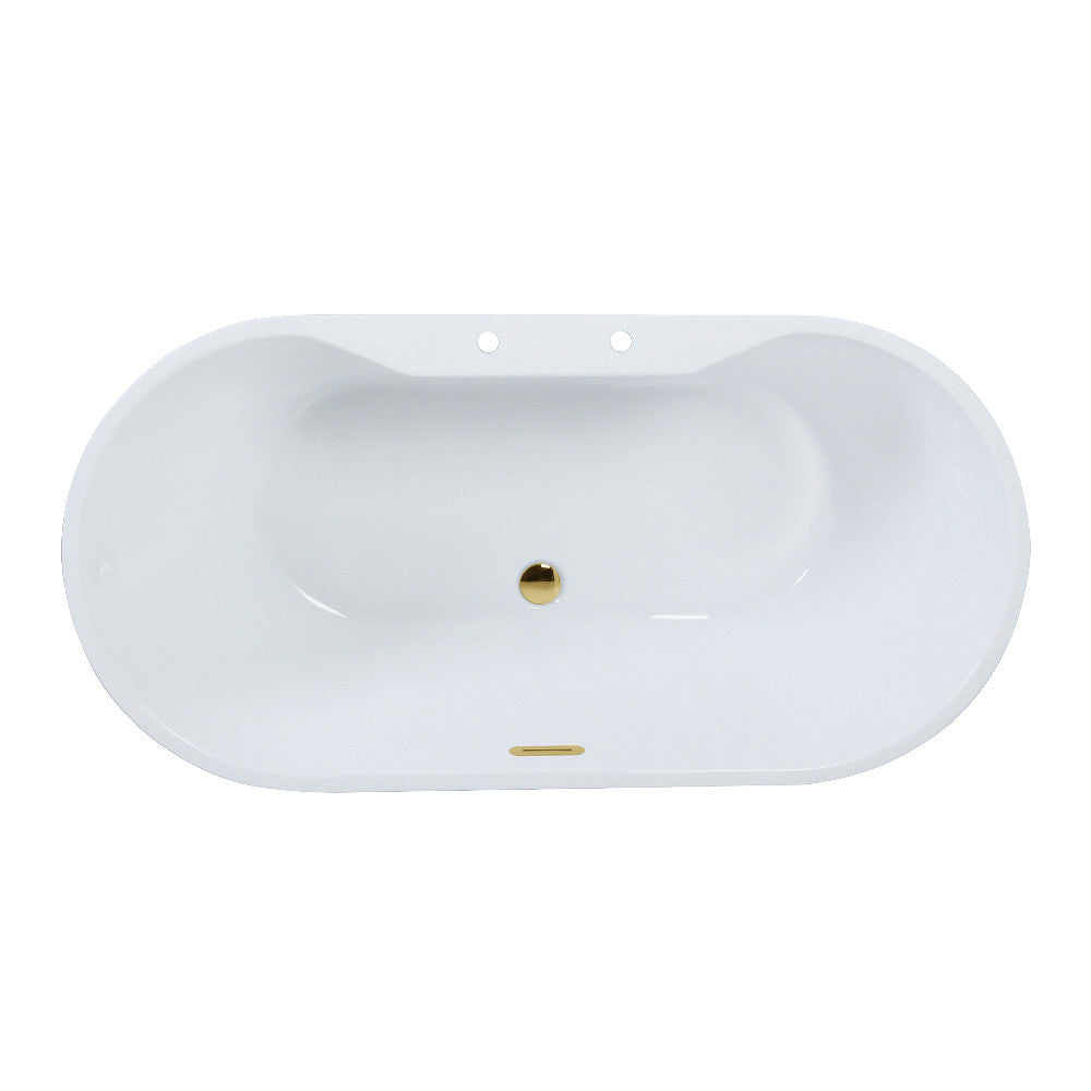 Kingston Brass VT7DE512823C422 51" Acrylic Oval Double Ended Freestanding Tub with Drain, Glossy White/Polished Brass