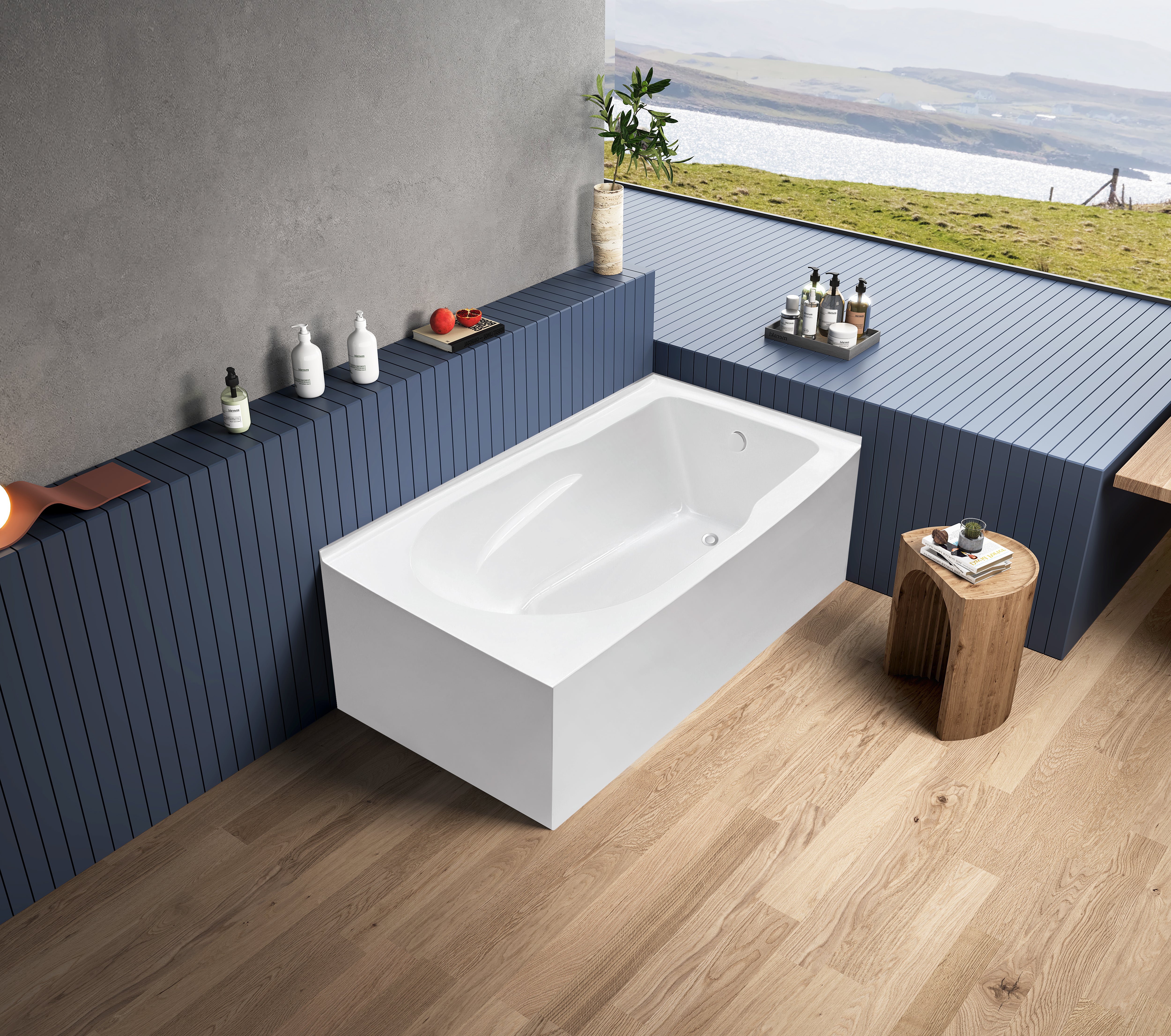 Aqua Eden VTAM6032R21TS 60" Acrylic Rectangular 2-Wall Corner Alcove Tub, Right Hand Drain, Glossy White