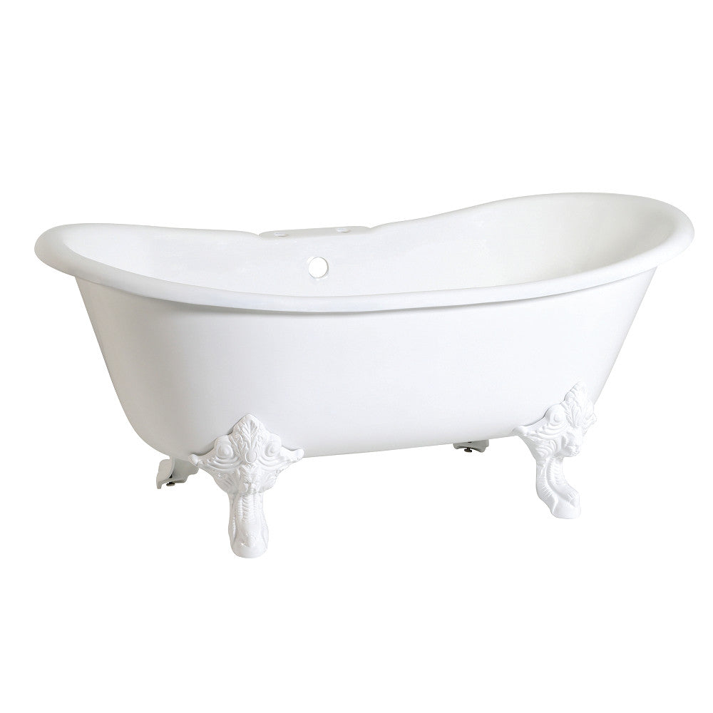 Aqua Eden VCT7DS6731NLW 67" Cast Iron Oval Double Slipper Clawfoot Tub (7" Faucet Drillings), White