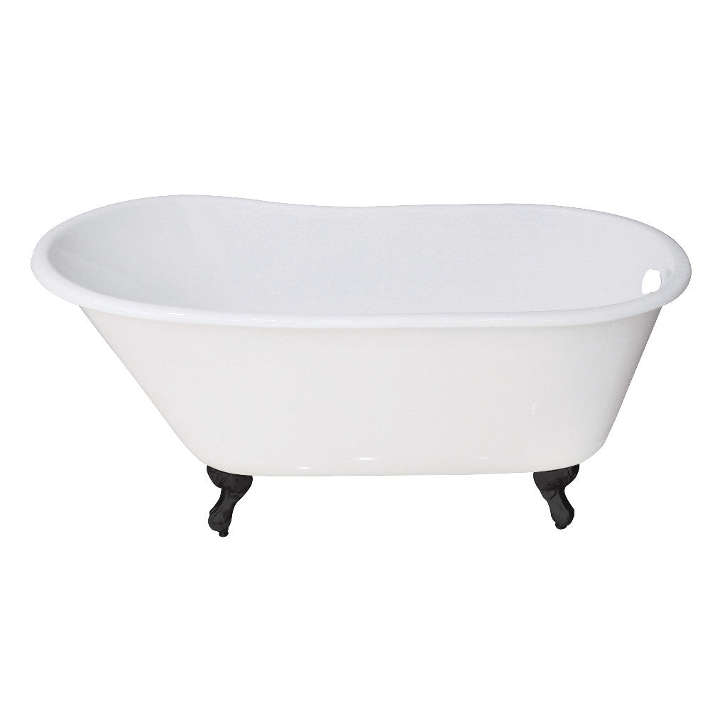 Aqua Eden VCTND5328NT0 53" Cast Iron Oval Single Slipper Clawfoot Tub (No Faucet Drillings), White/Matte Black