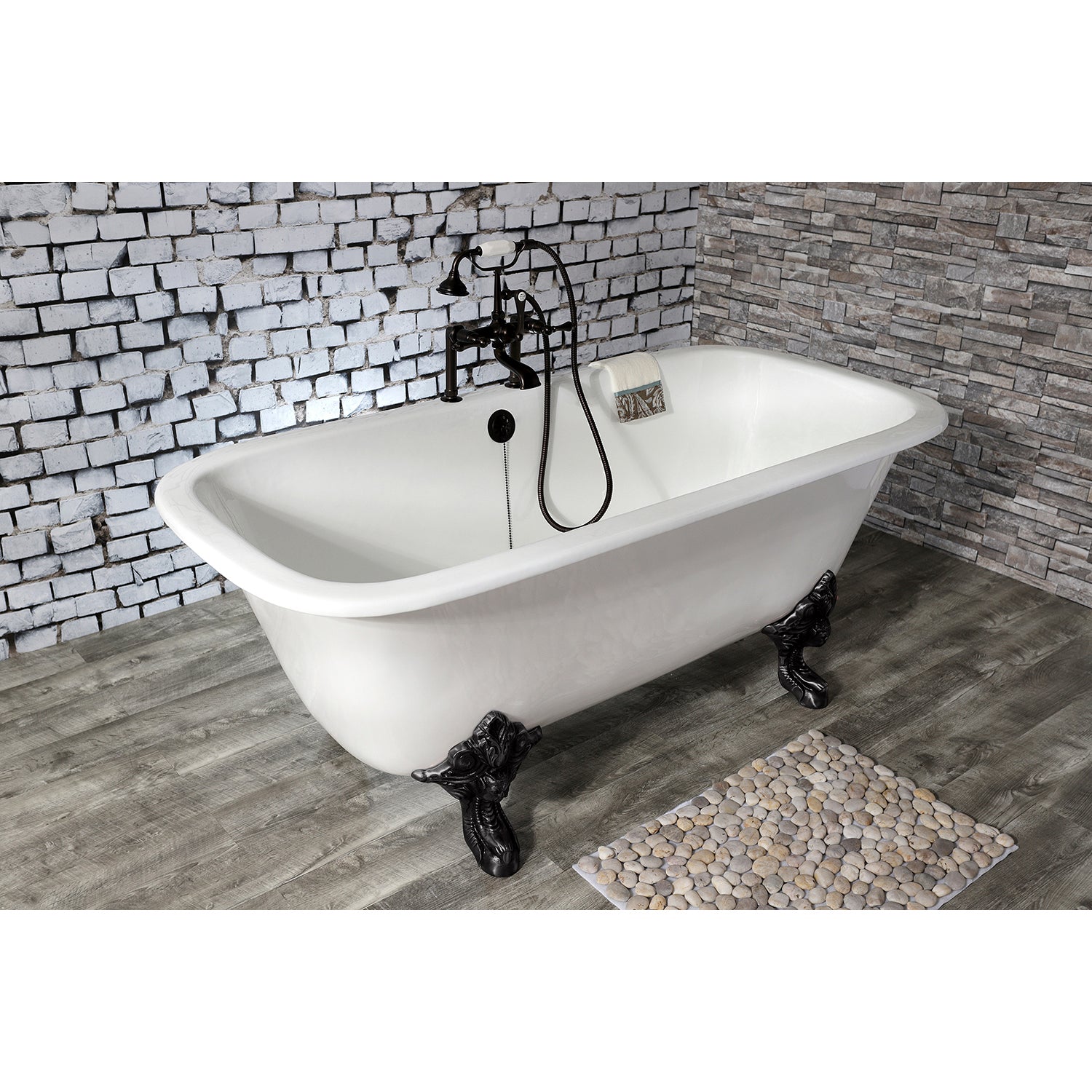 Aqua Eden VCTQ7D6732NL0 67" Cast Iron Rectangular Double Ended Clawfoot Tub (7" Faucet Drillings), White/Matte Black