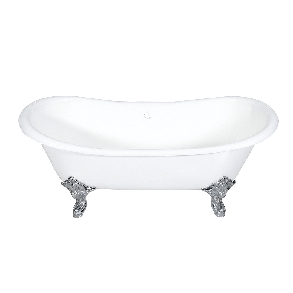 Aqua Eden VCTNDS7231NL1 72" Cast Iron Oval Double Slipper Clawfoot Tub (No Faucet Drillings), White/Polished Chrome