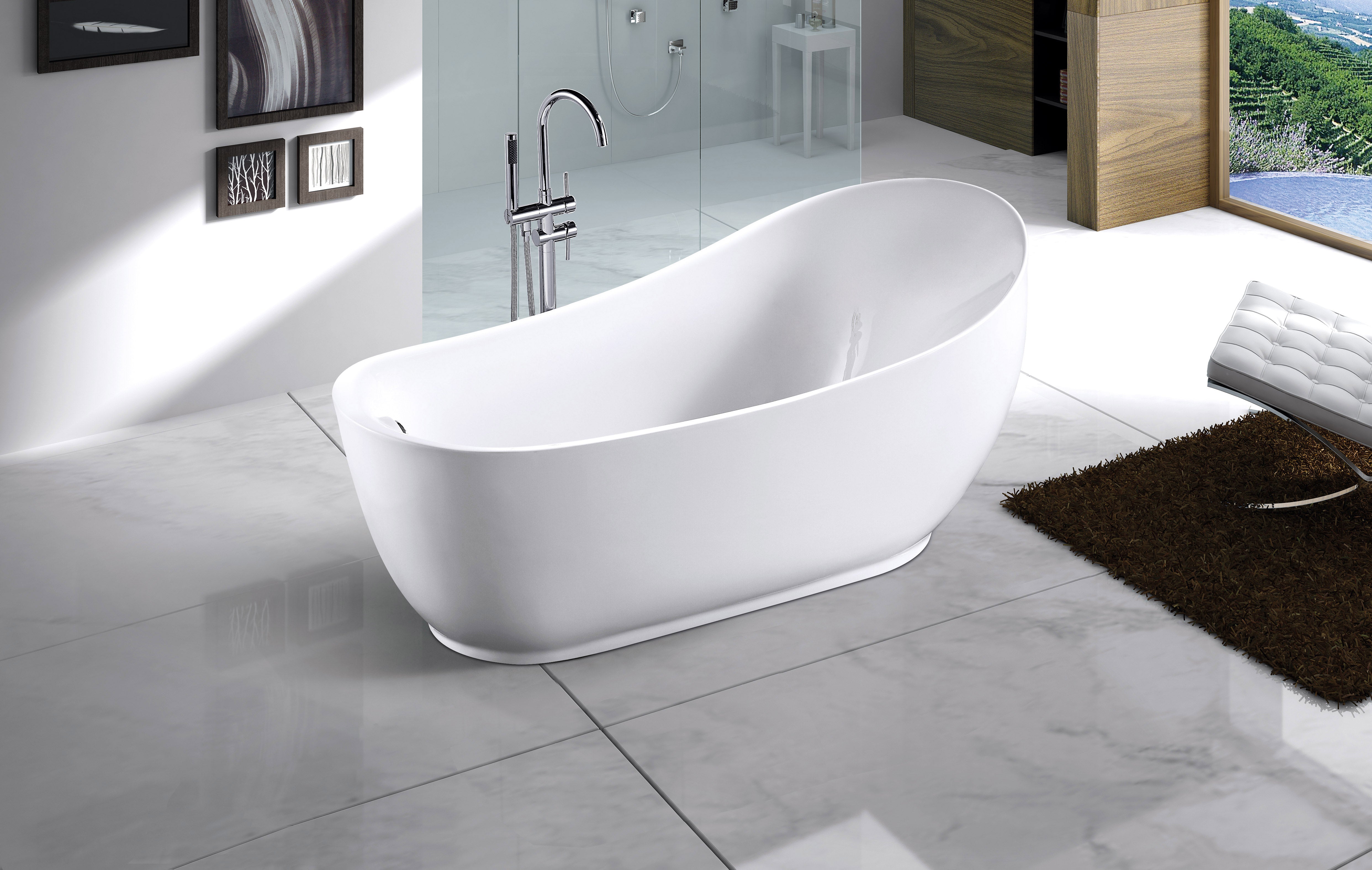 Kingston Brass VTRS723432SA 70" Acrylic Oval Single Slipper Freestanding Tub with Drain, Glossy White