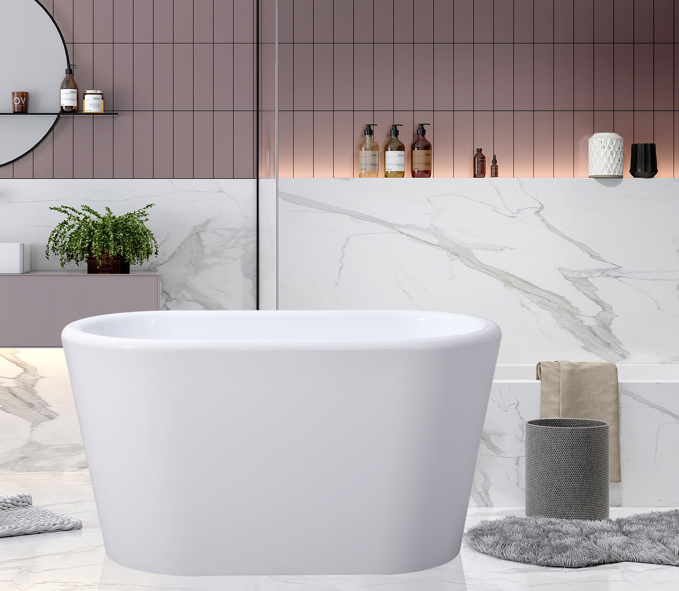 Kingston Brass VTDE512628BA 51" Acrylic Oval Double Ended Freestanding Tub with Drain and Integrated Seat, Glossy White