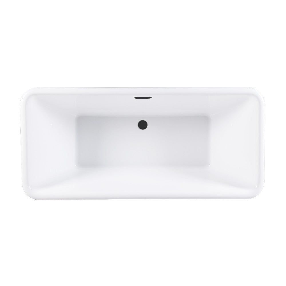 Kingston Brass VTSQ713224C420 71" Acrylic Oval Rectangular Double Ended Pedestal Tub with Drain (No Faucet Drillings), Glossy White/Matte Black