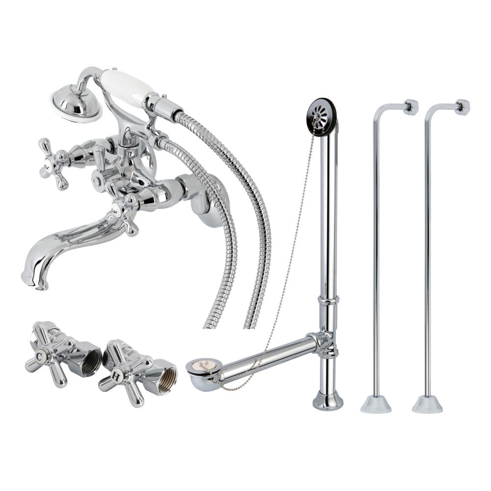 Kingston Brass CCK225C Vintage Tub Wall Mount Clawfoot Tub Faucet Package with Supply Line, Hand Shower and Tub Drain, Polished Chrome