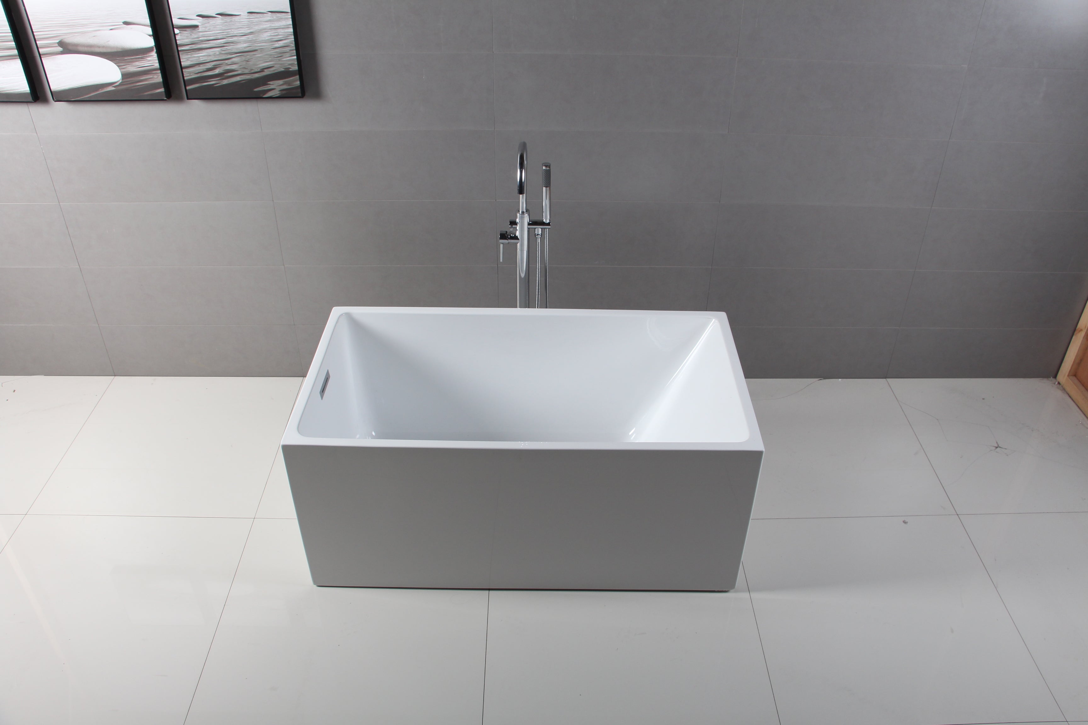Kingston Brass VTSQ512823 51" Acrylic Rectangular Double Ended Freestanding Tub with Drain, Glossy White