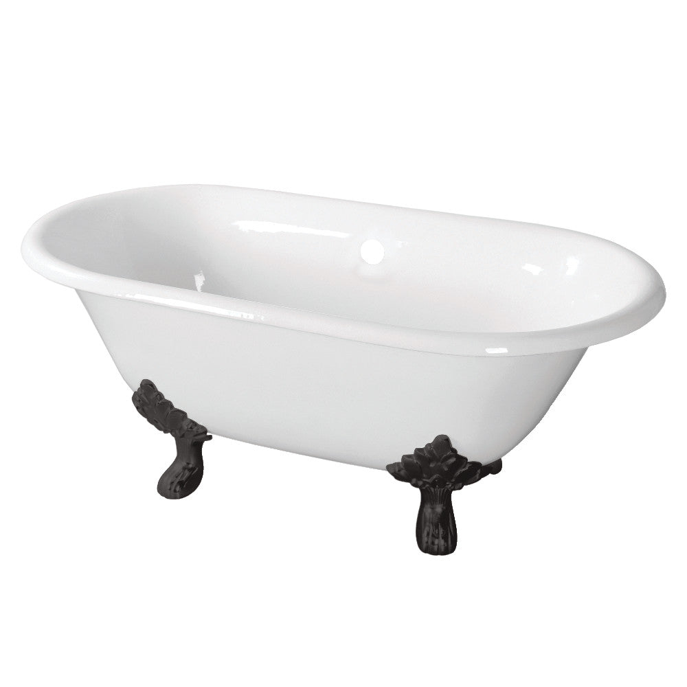 Aqua Eden VCTND603119NC0 60" Cast Iron Oval Double Ended Clawfoot Tub (No Faucet Drillings), White/Matte Black