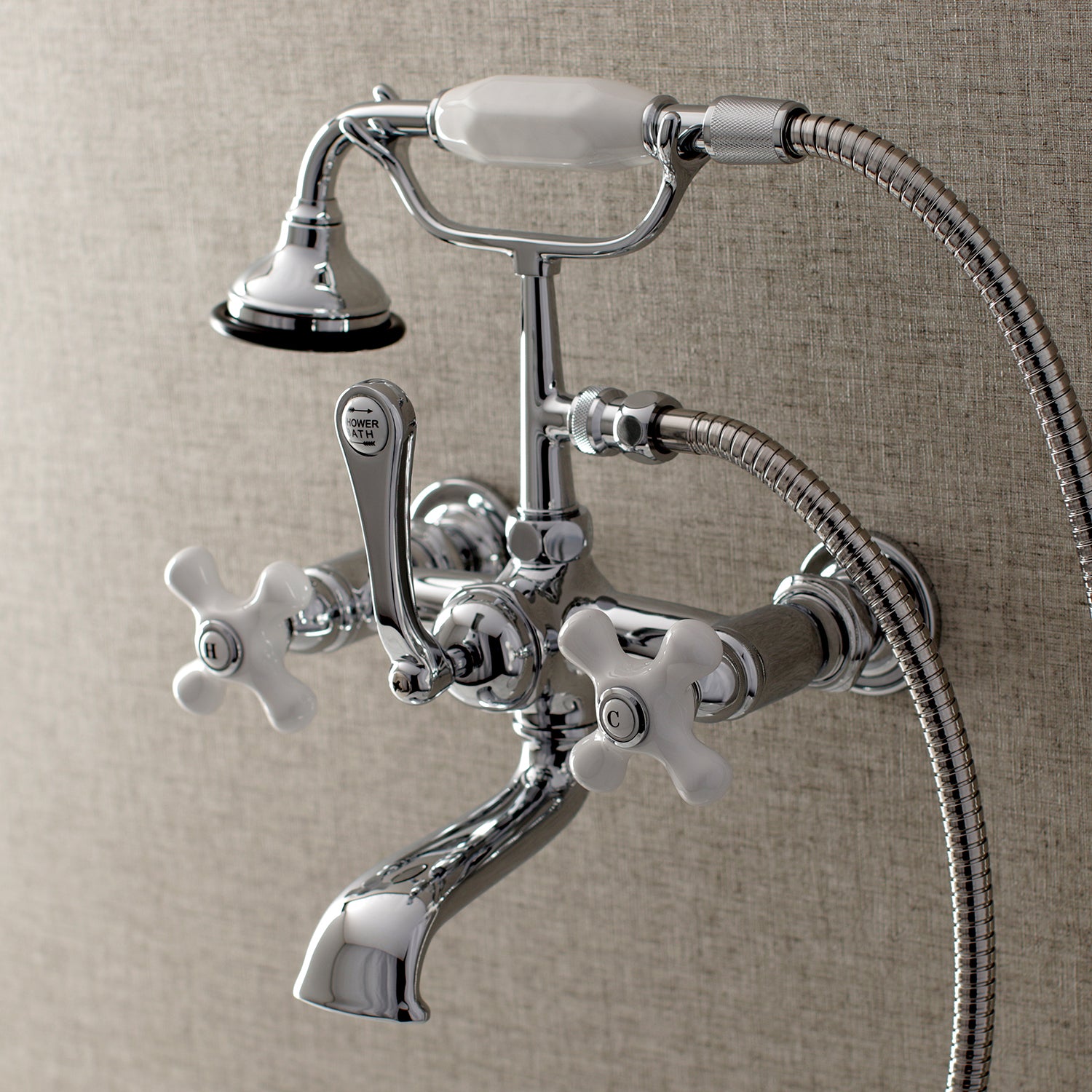 Kingston Brass AE560T1 Aqua Vintage 7-Inch Wall Mount Tub Faucet with Hand Shower, Polished Chrome