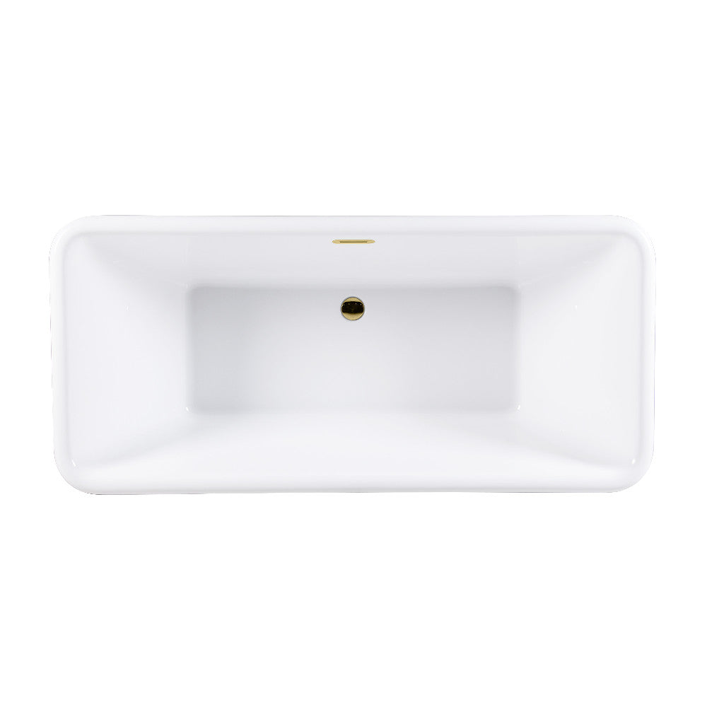 Kingston Brass VTSQ713224C422 71" Acrylic Oval Rectangular Double Ended Pedestal Tub with Drain (No Faucet Drillings), Glossy White/Polished Brass