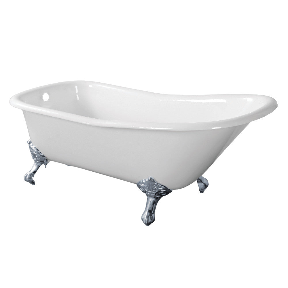 Aqua Eden VCTND6630NF1 67" Cast Iron Classic Flat-Rim Single Slipper Clawfoot Tub (No Faucet Drillings), White/Polished Chrome