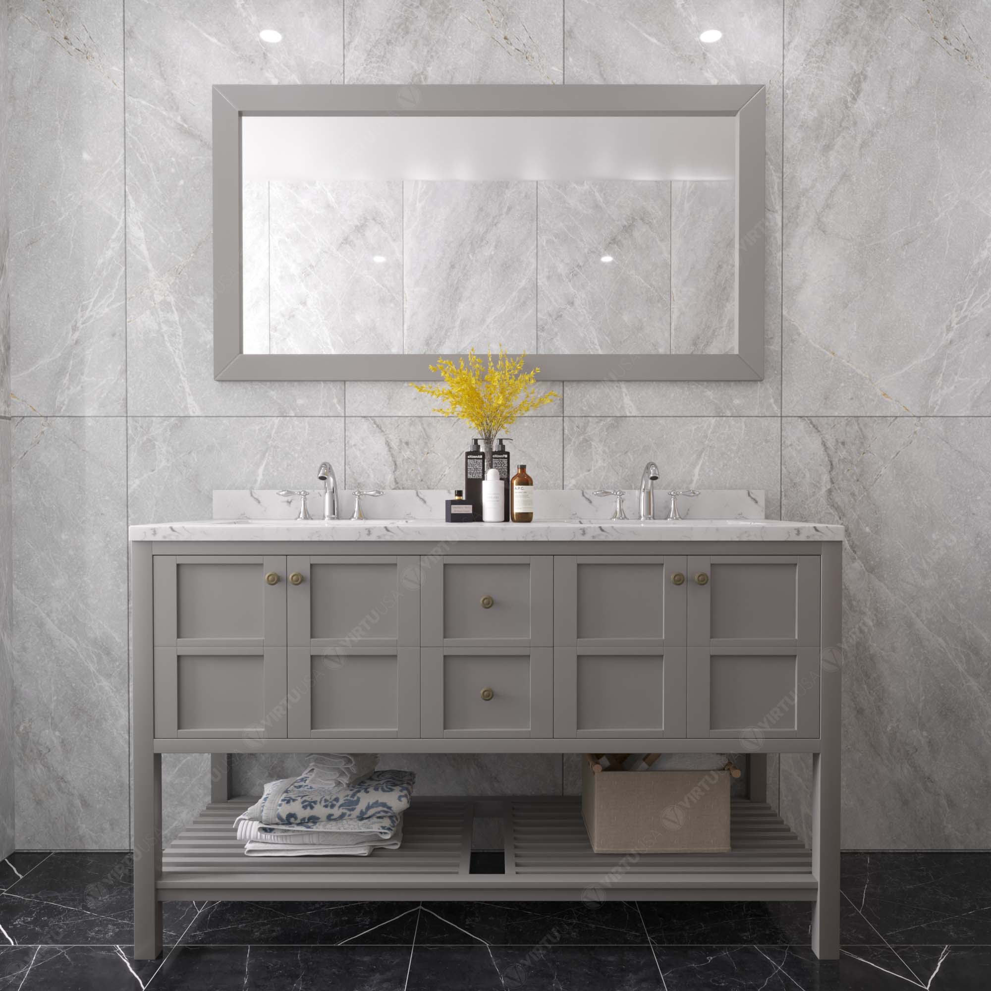 Virtu USA Winterfell 60" Double Bath Vanity in Gray (multiple options)