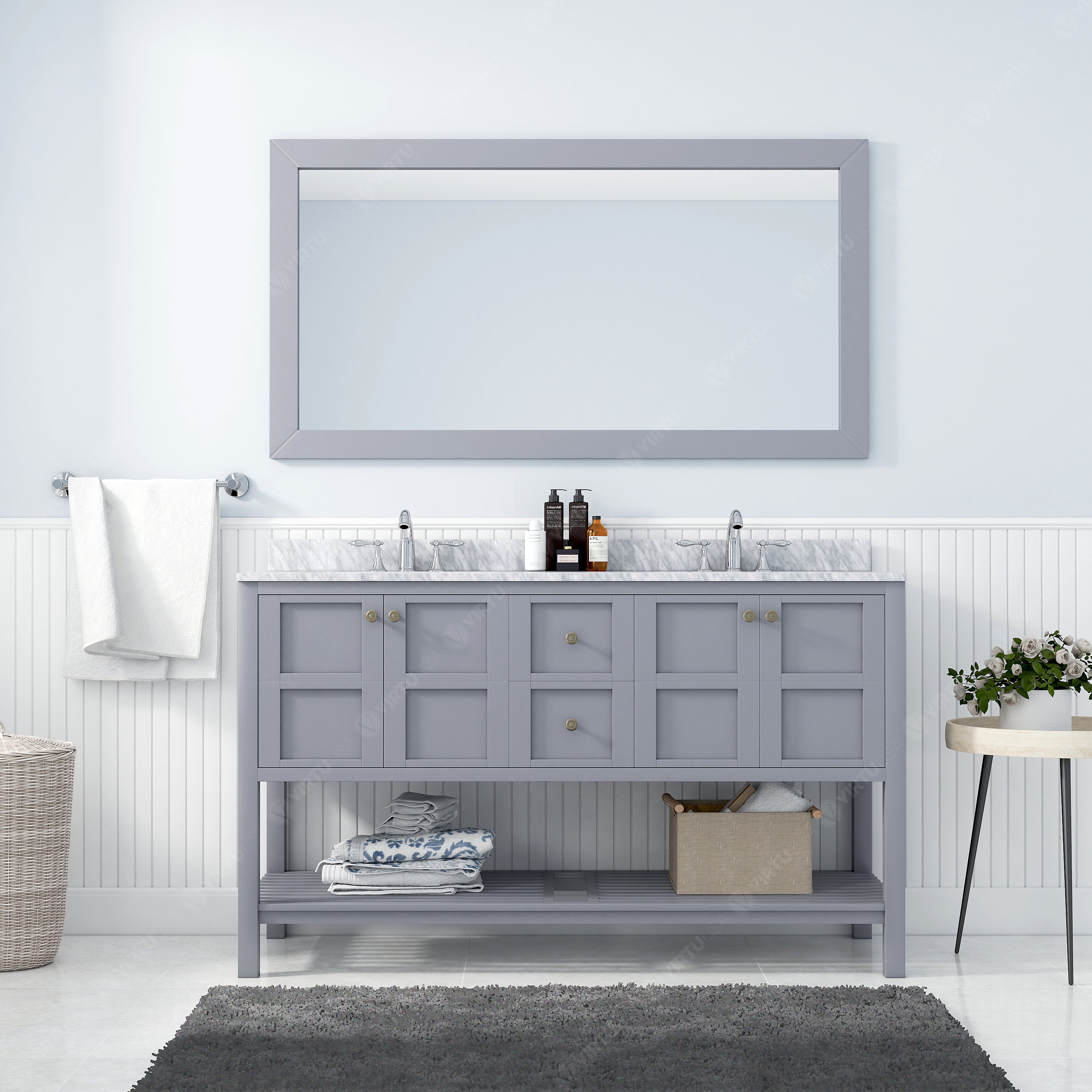 Virtu USA Winterfell 60" Double Bath Vanity in Gray (multiple options)