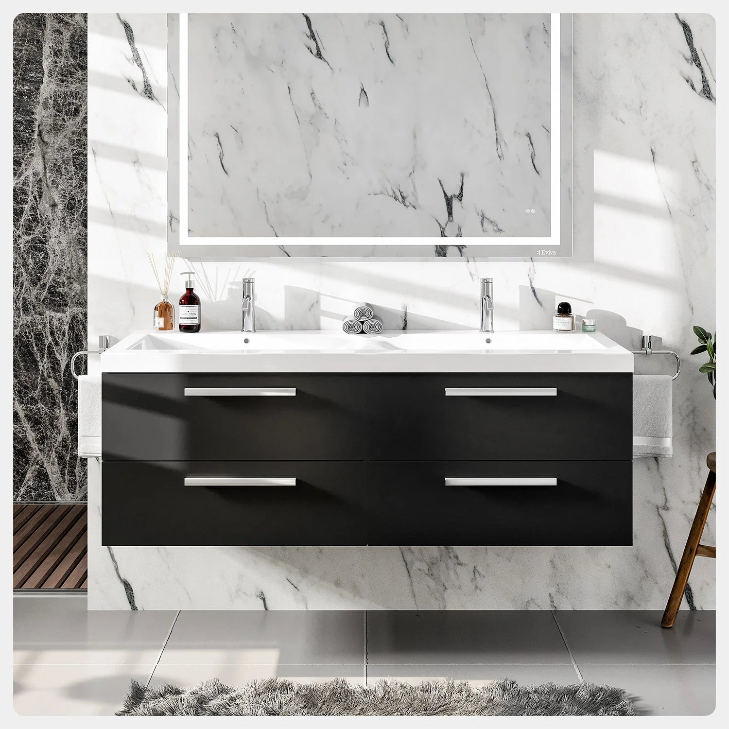 Eviva Surf 57" Modern Bathroom Vanity Set with Integrated White Acrylic Double Sink - Bathroom Design Center