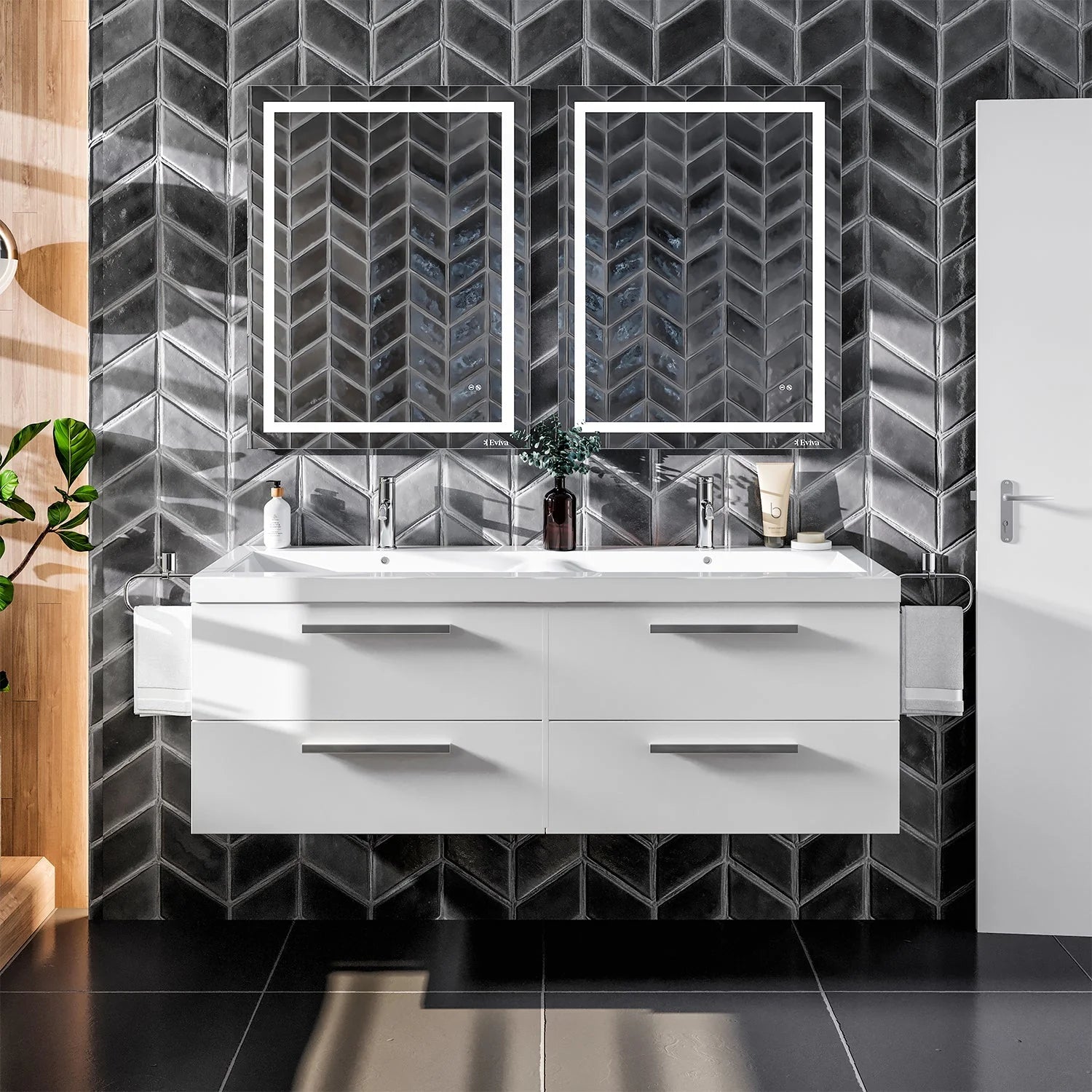 Eviva Surf 57" Modern Bathroom Vanity Set with Integrated White Acrylic Double Sink - Bathroom Design Center