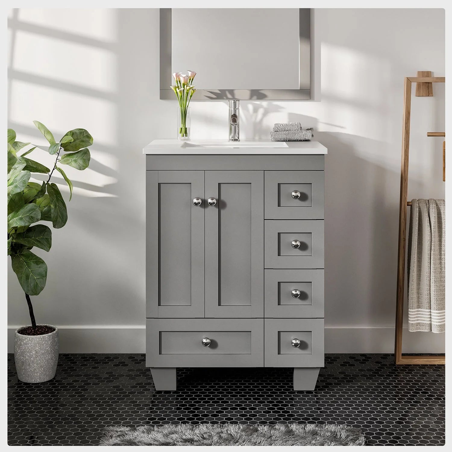 Eviva Acclaim Transitional Bathroom Vanity w/ White Quartz Top - Bathroom Design Center