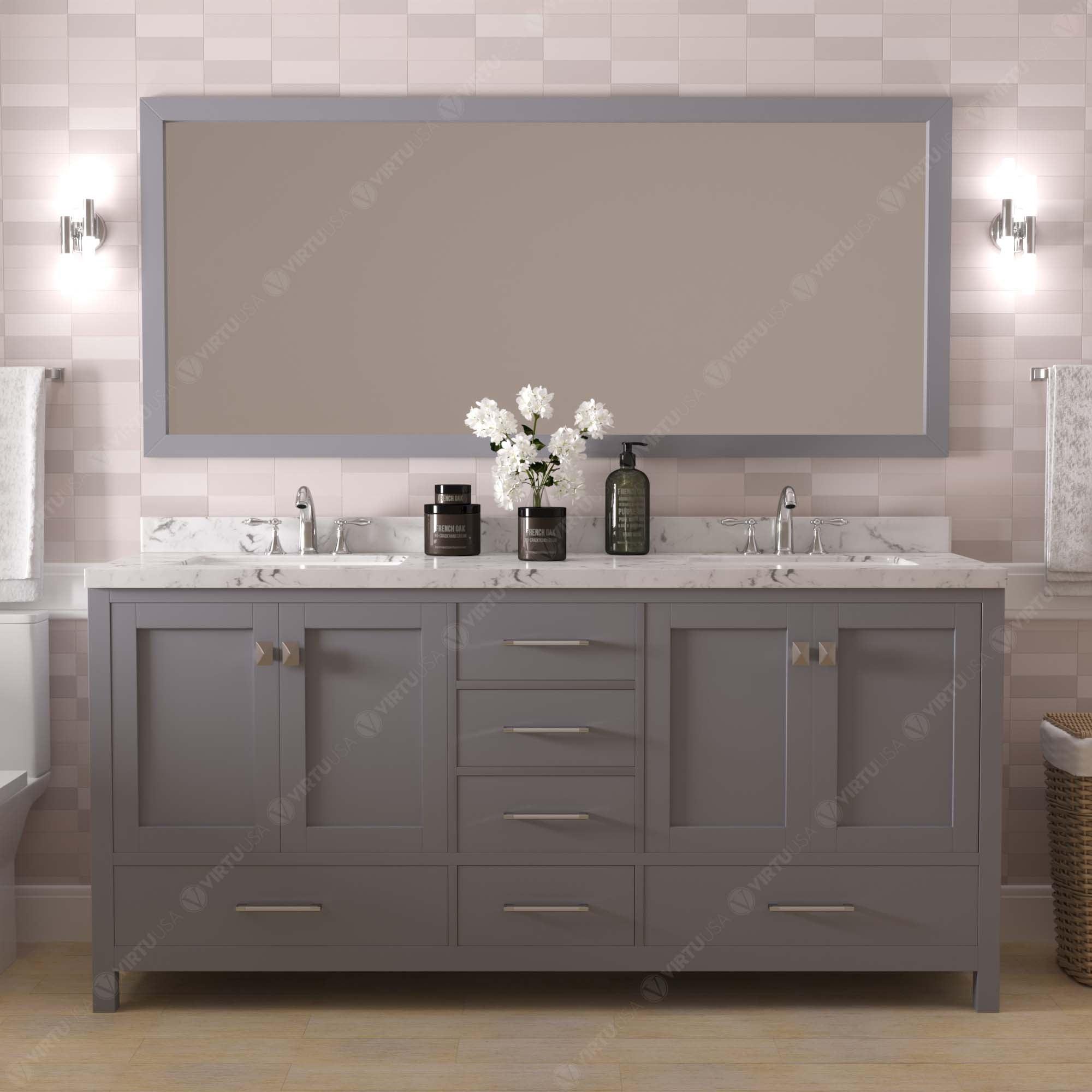 Virtu USA Caroline Avenue 72" Double Bath Vanity in Gray (multiple options) - Bathroom Design Center