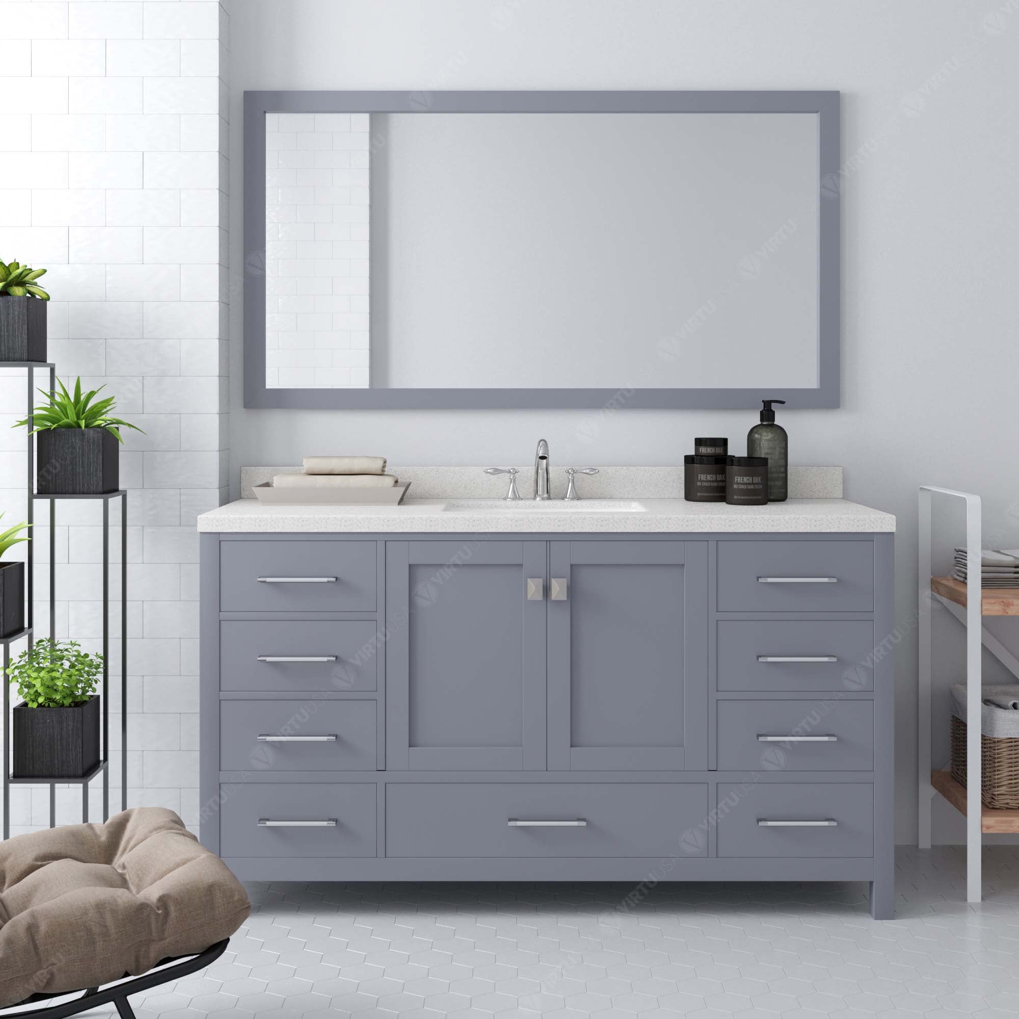 Virtu USA Caroline Avenue 60" Single Bath Vanity in Gray (multiple options)