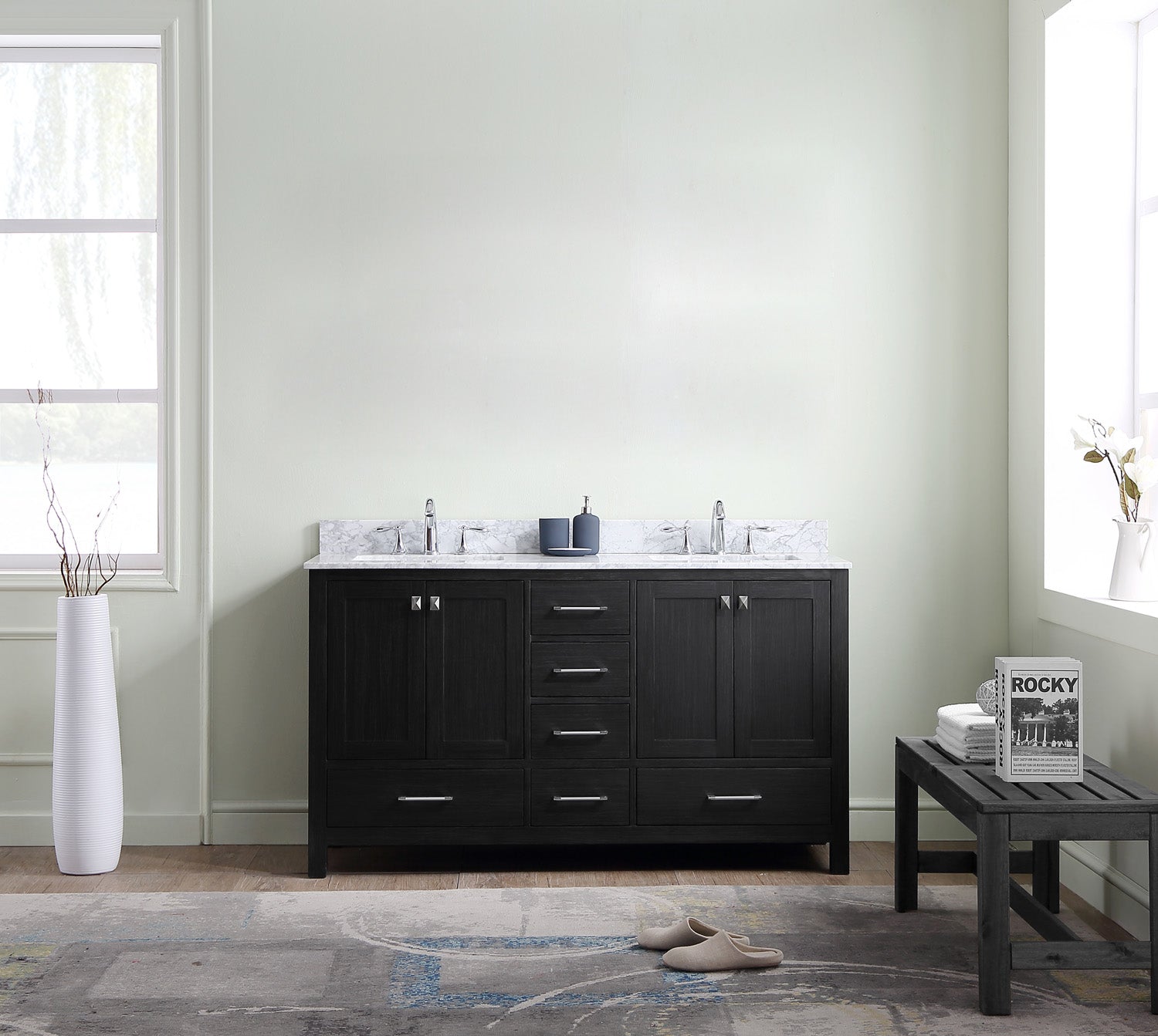 Virtu USA Caroline Premium 60" Double Bath Vanity in Zebra Gray (multiple options)