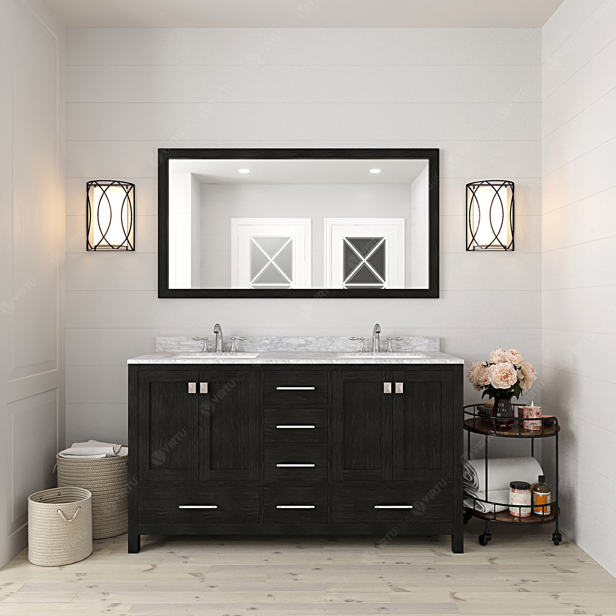 Virtu USA Caroline Premium 60" Double Bath Vanity in Zebra Gray (multiple options)