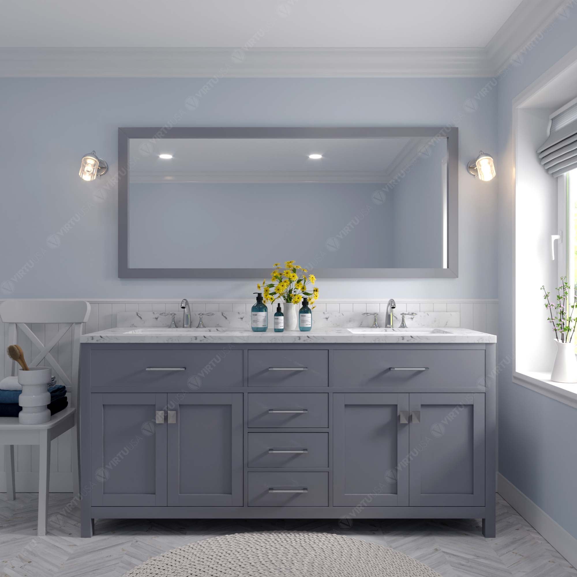 Virtu USA Caroline 72" Double Bath Vanity in Gray (multiple options)