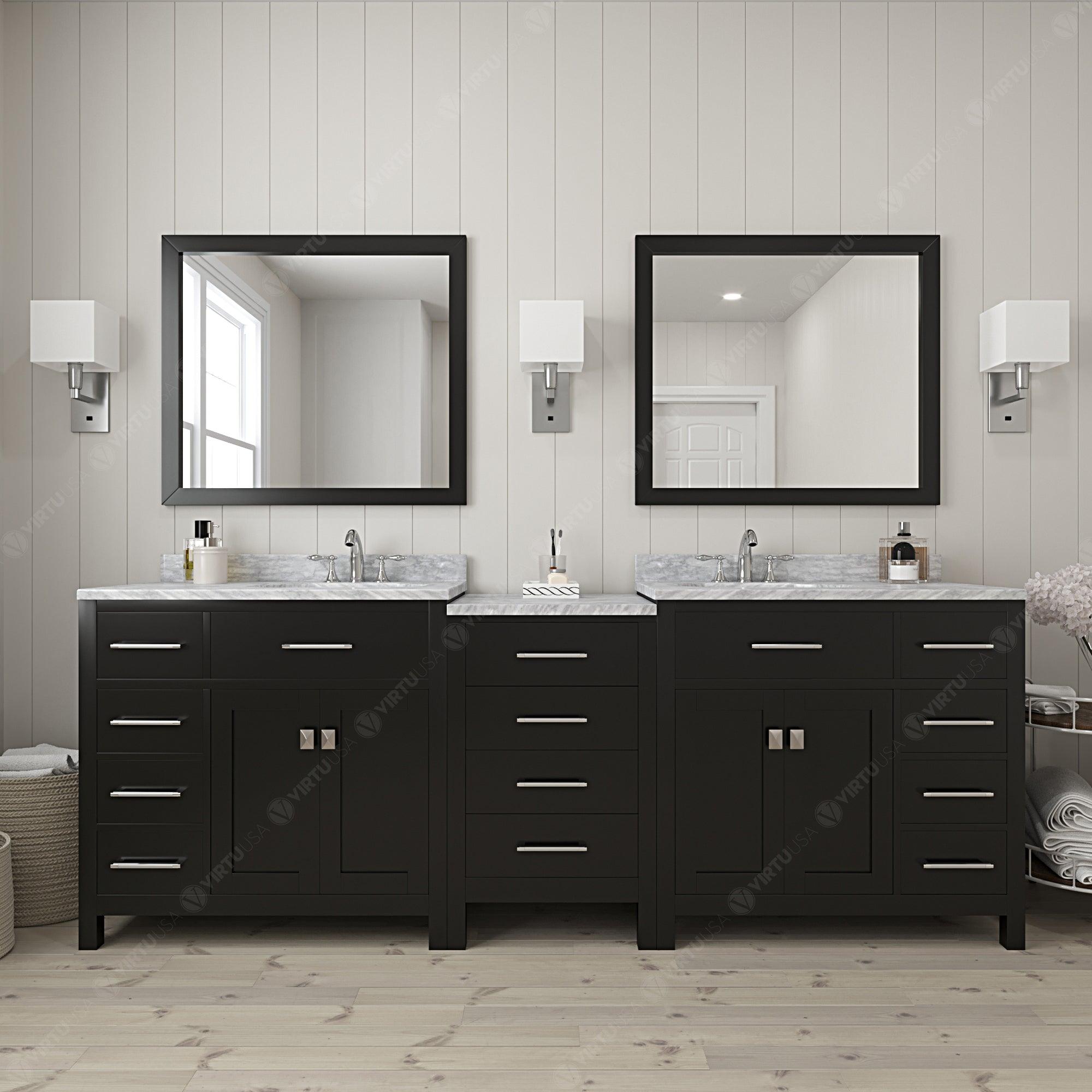 Virtu USA Caroline Parkway 93" Double Bath Vanity in Espresso with White Marble Top - Bathroom Design Center