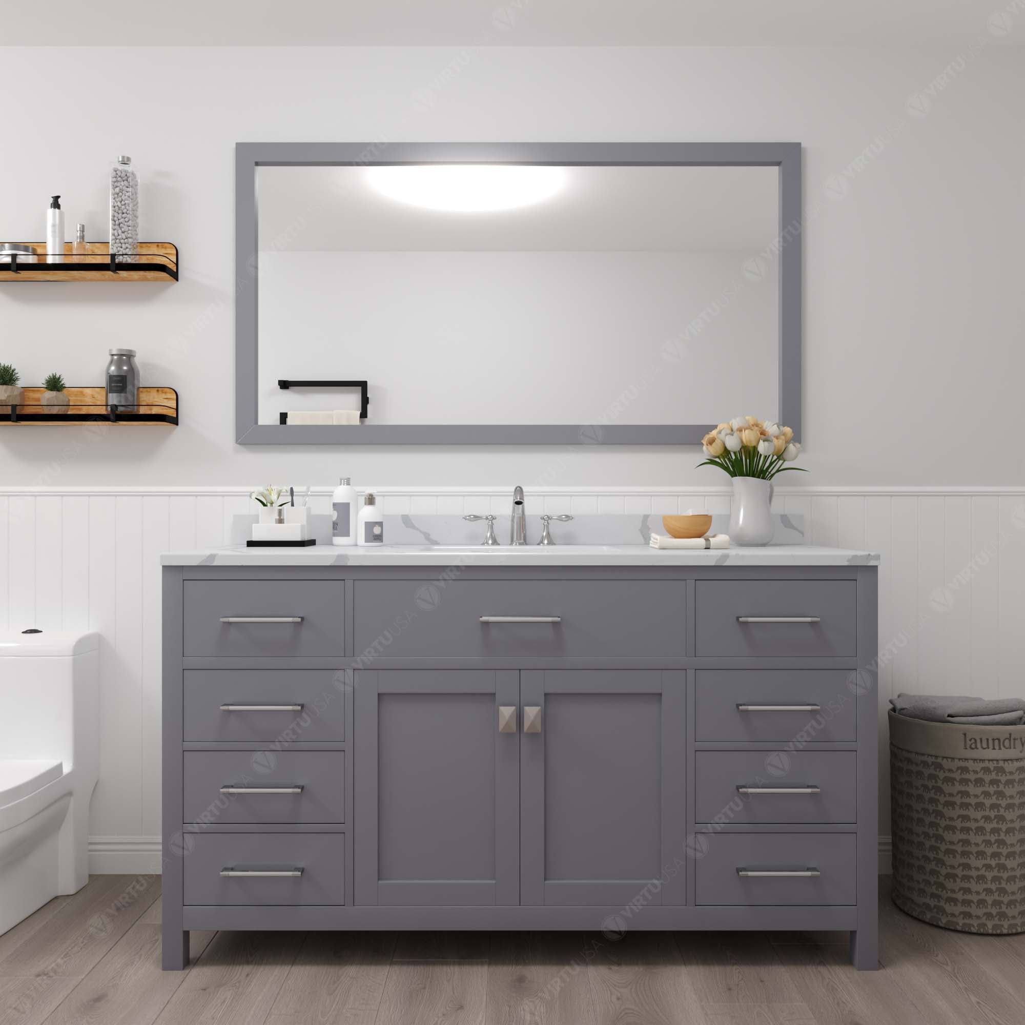 Virtu USA Caroline 60" Single/Double Bath Vanity in Gray (multiple options)