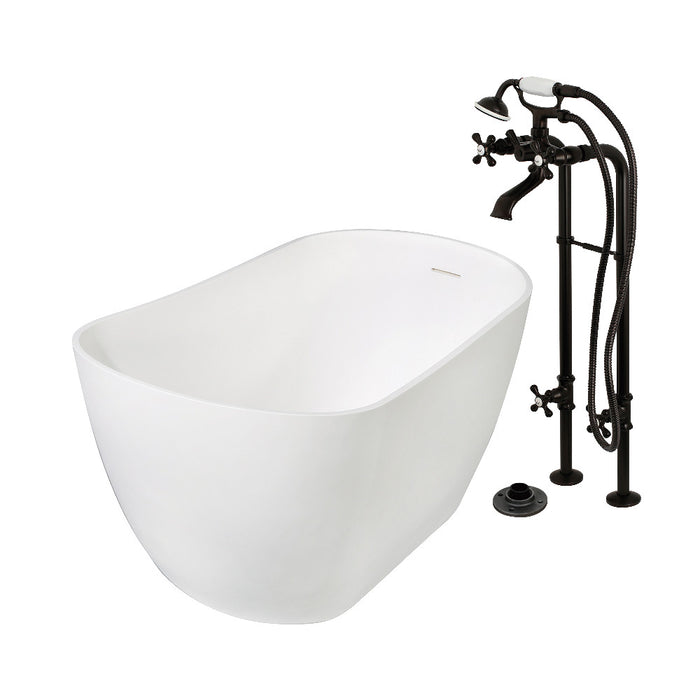 Kingston Brass KRTSS5130266K5 51" Solid Surface Oval Single Slipper Freestanding Tub with Faucet Combo and Drain, Oil Rubbed Bronze