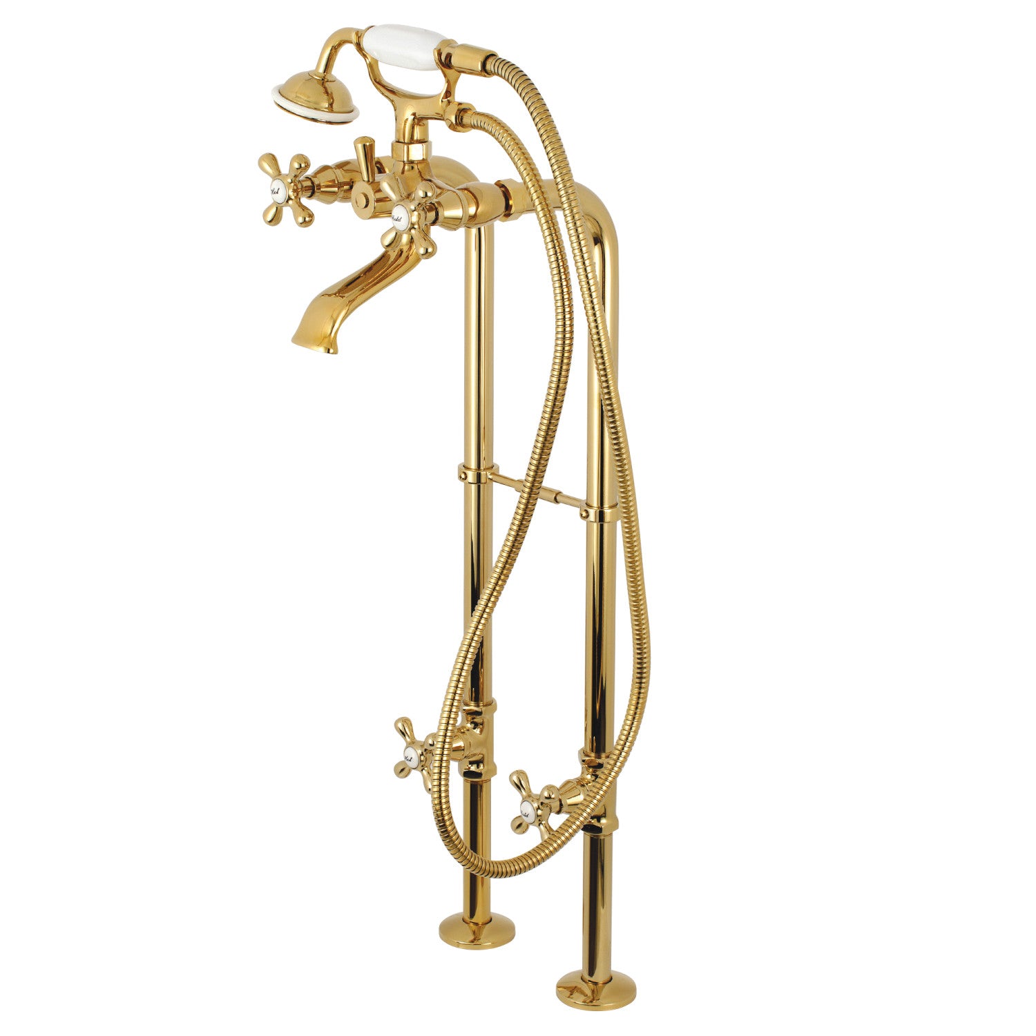 Kingston Brass KRTSS5130266K2 51" Solid Surface Oval Single Slipper Freestanding Tub with Faucet Combo and Drain, Polished Brass