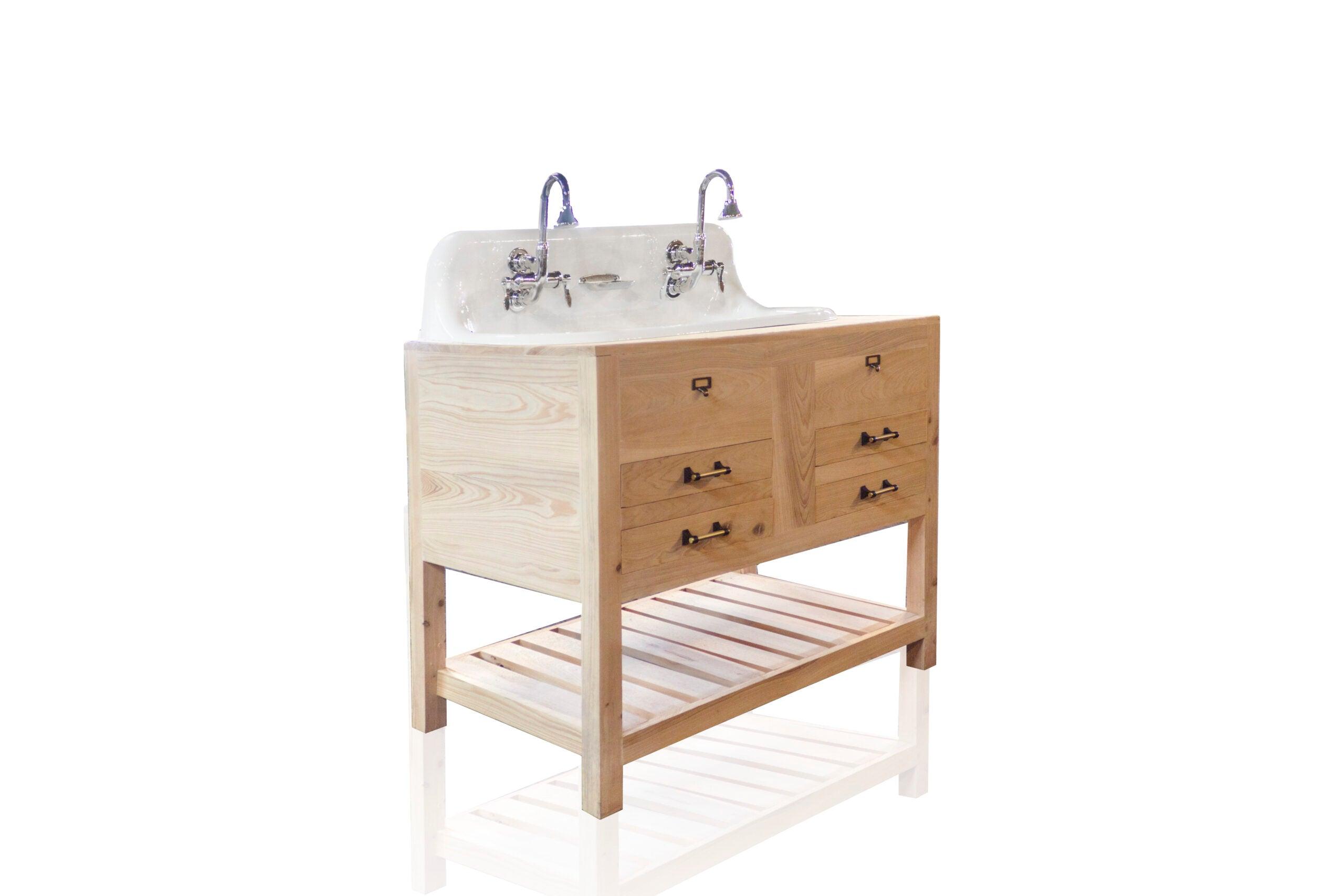 WatermarkFixtures Cypress Beauregard 36″  Trough Sink Kohler Farm Sink Apothecary Chest High Back Sink - Bathroom Design Center