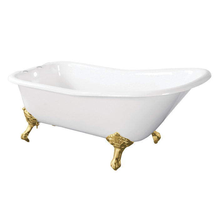 Aqua Eden VCT7D6630NF7 67" Cast Iron Classic Flat-Rim Single Slipper Clawfoot Tub (7" Faucet Drillings), White/Brushed Brass