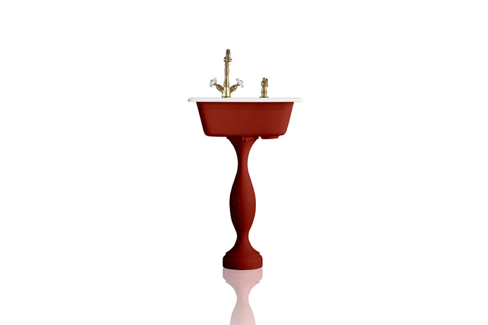 WatermarkFixtures Cameron Modern Farmhouse Cast Iron Porcelain Pedestal Bath Sink Package Incarnadine Red