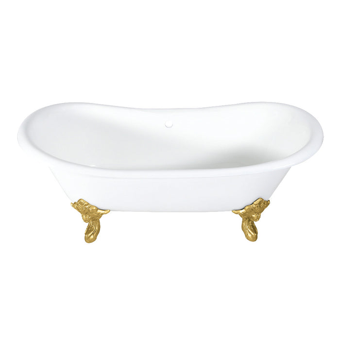 Aqua Eden VCTNDS7231NL8 72" Cast Iron Oval Double Slipper Clawfoot Tub (No Faucet Drillings), White/Brushed Nickel