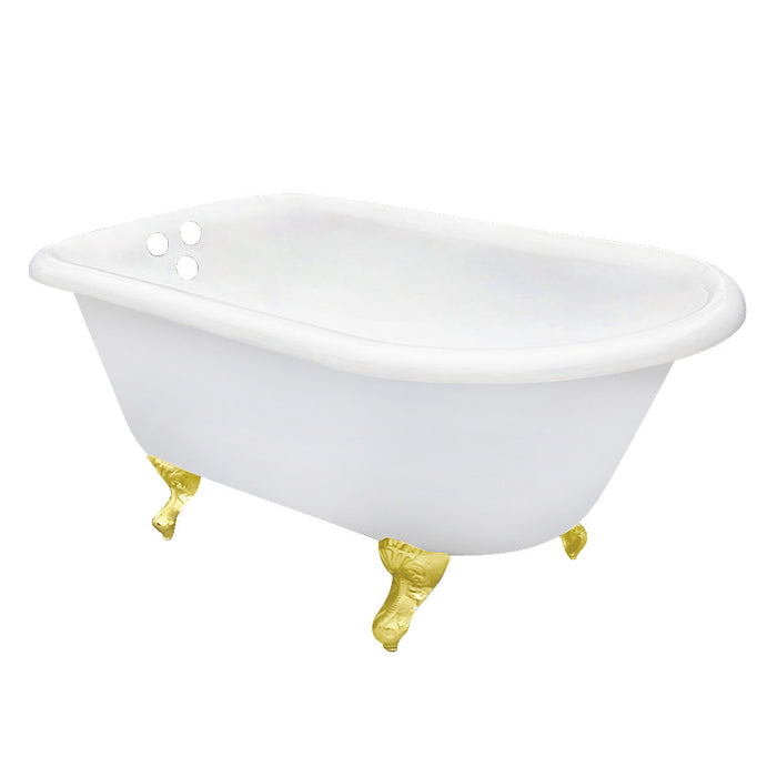 Aqua Eden VCT3D603019NT2 60" Cast Iron Oval Rectangular Roll Top Clawfoot Tub (3-3/8" Wall Drillings), White/Polished Brass