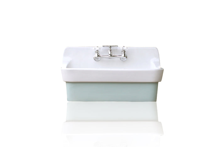 WatermarkFixtures Vintage Style High Back Farm Sink Original Apron Utility Sink, Green Blue