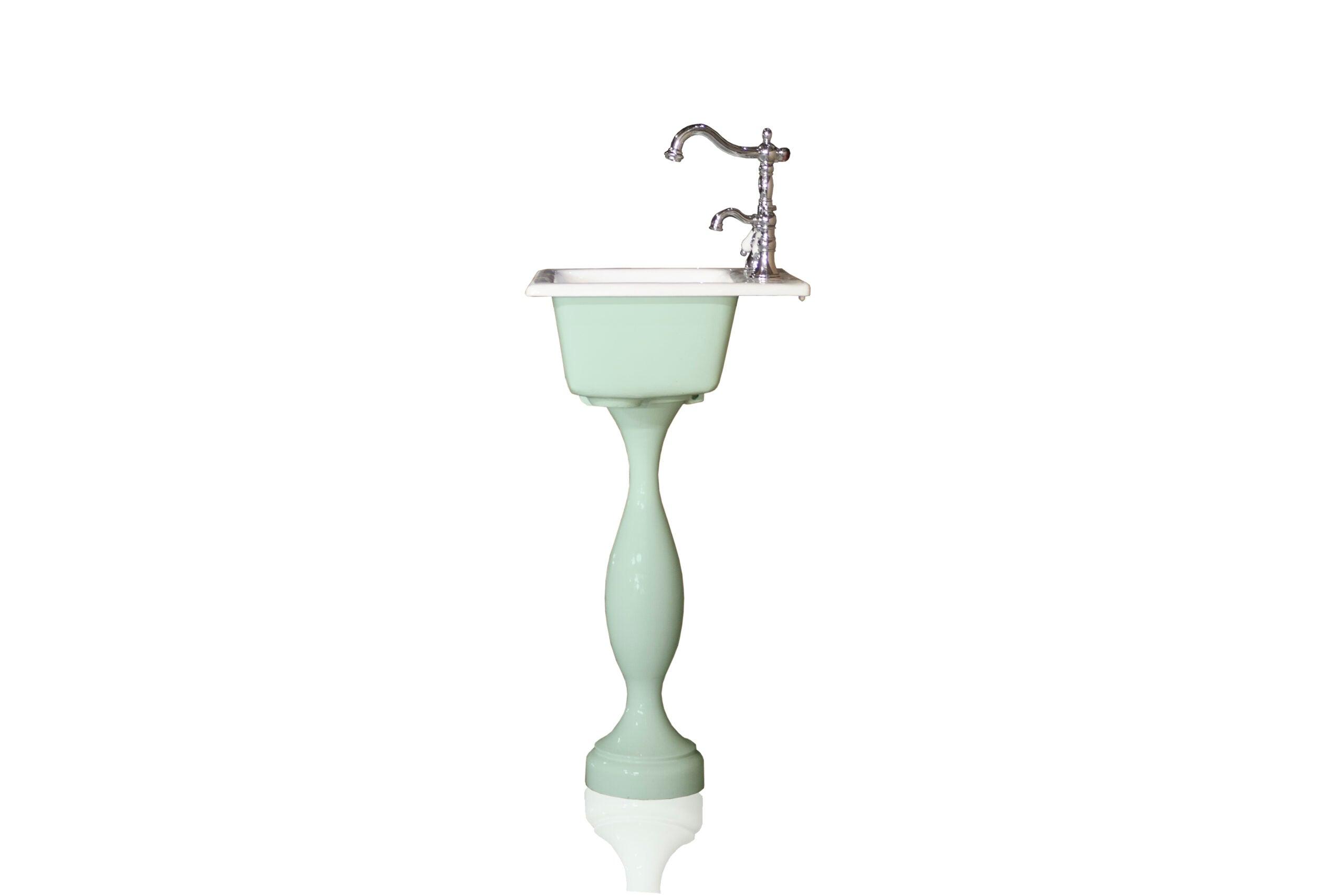 WatermarkFixtures Industrial Victorian Utility Pedestal Cameron Bath Sink Antique Inspired Modern Farmhouse Cast Iron Porcelain Bath Sink Package - Green Blue - Bathroom Design Center