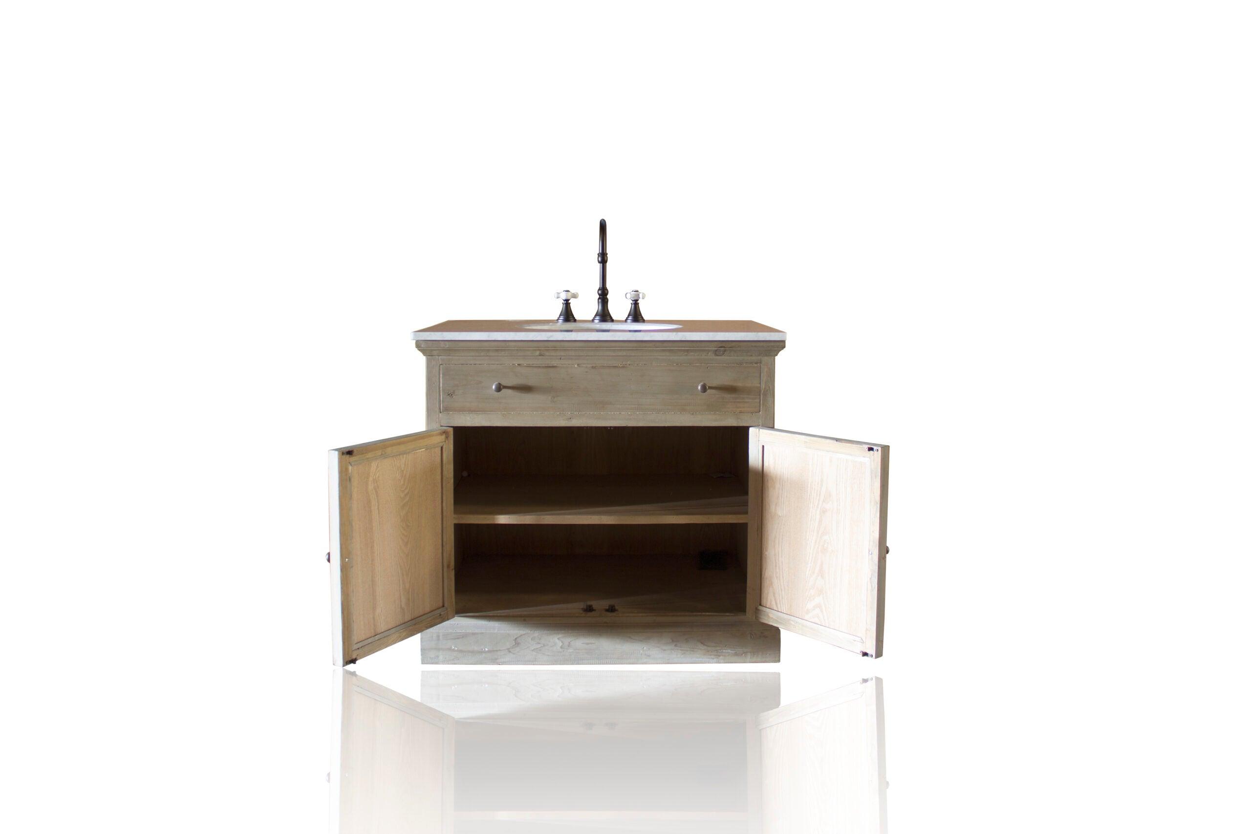 WatermarkFixtures St. Helena 36” Reclaimed Wood & Carrera Marble French Farmhouse Style Single Bath Vanity - Bathroom Design Center