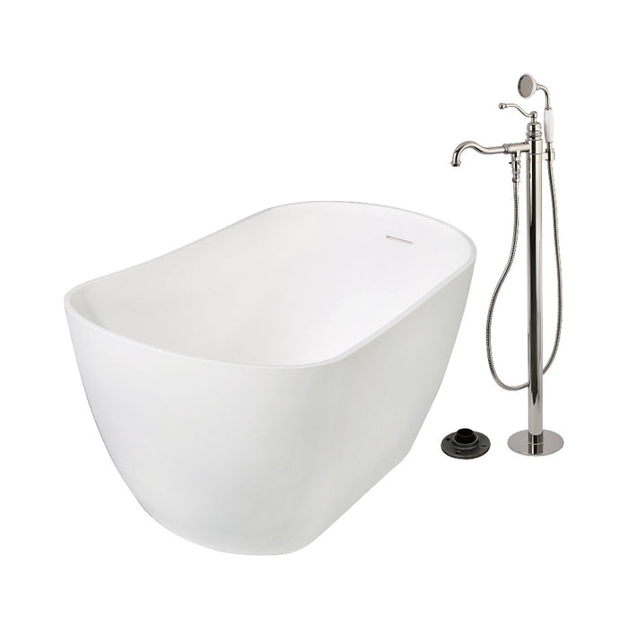 Kingston Brass KRTSS5130136AL 51" Solid Surface Oval Single Slipper Freestanding Tub with Faucet Combo and Drain, Polished Nickel
